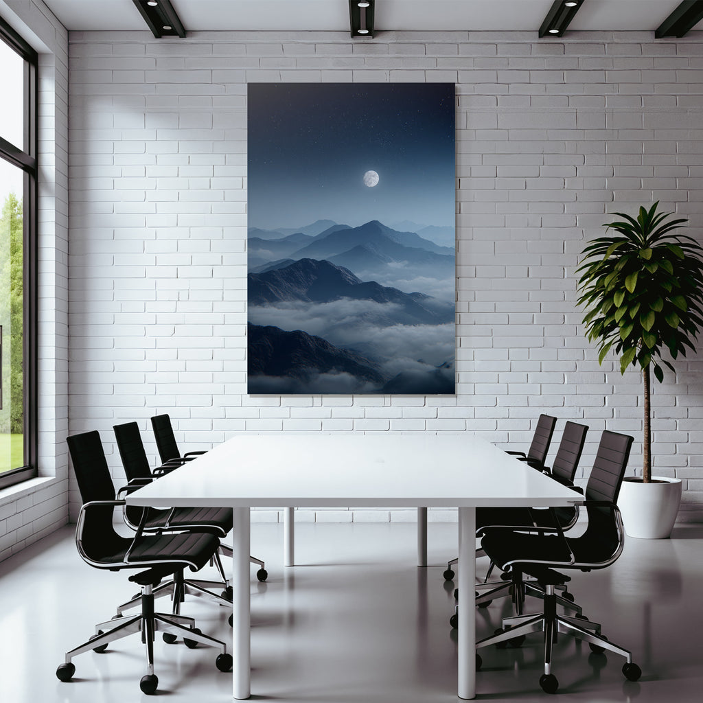 Mondschein Berglandschaft Mit Nebel Und Sternenhimmel