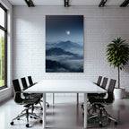 Mondschein Berglandschaft Mit Nebel Und Sternenhimmel