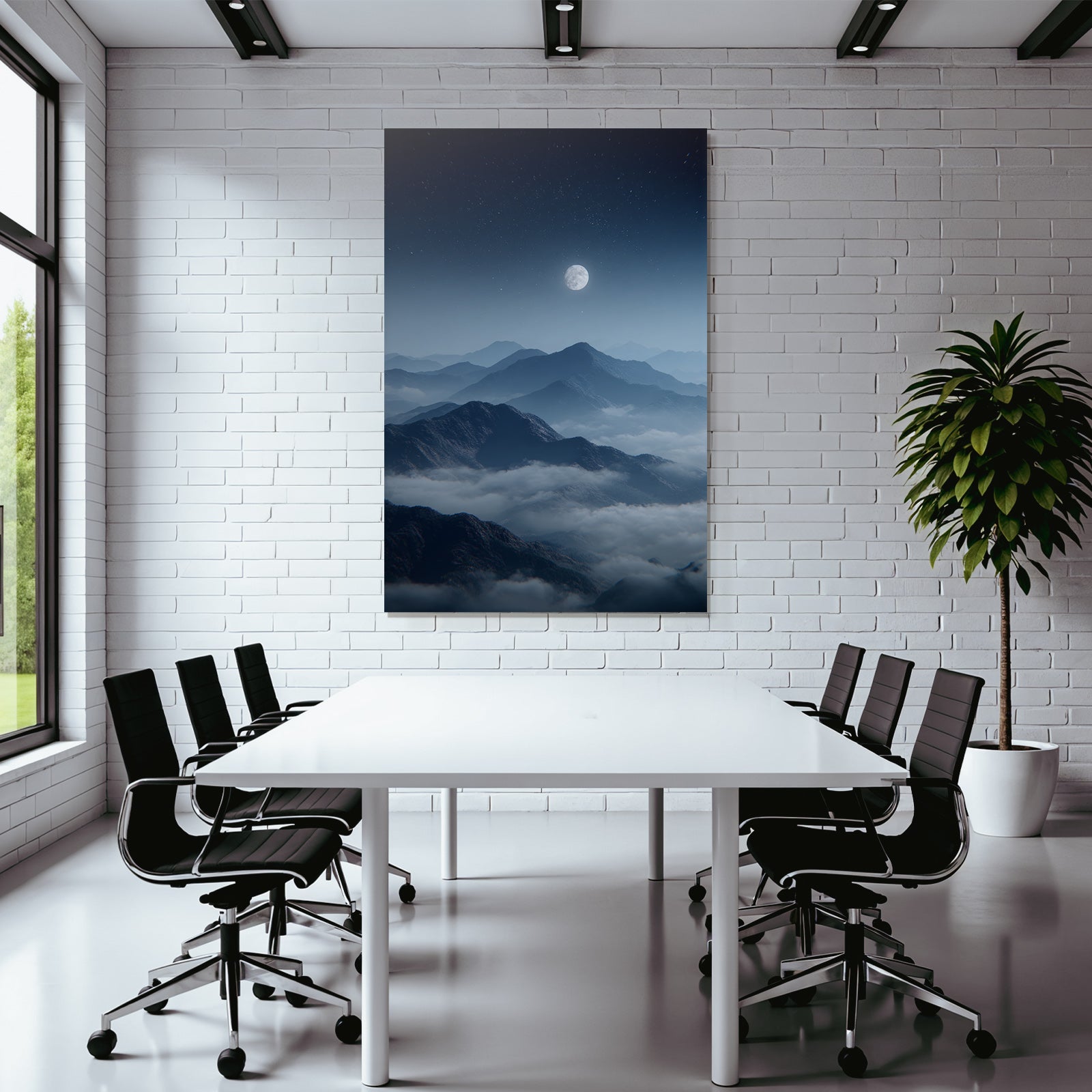Mondschein Berglandschaft Mit Nebel Und Sternenhimmel
