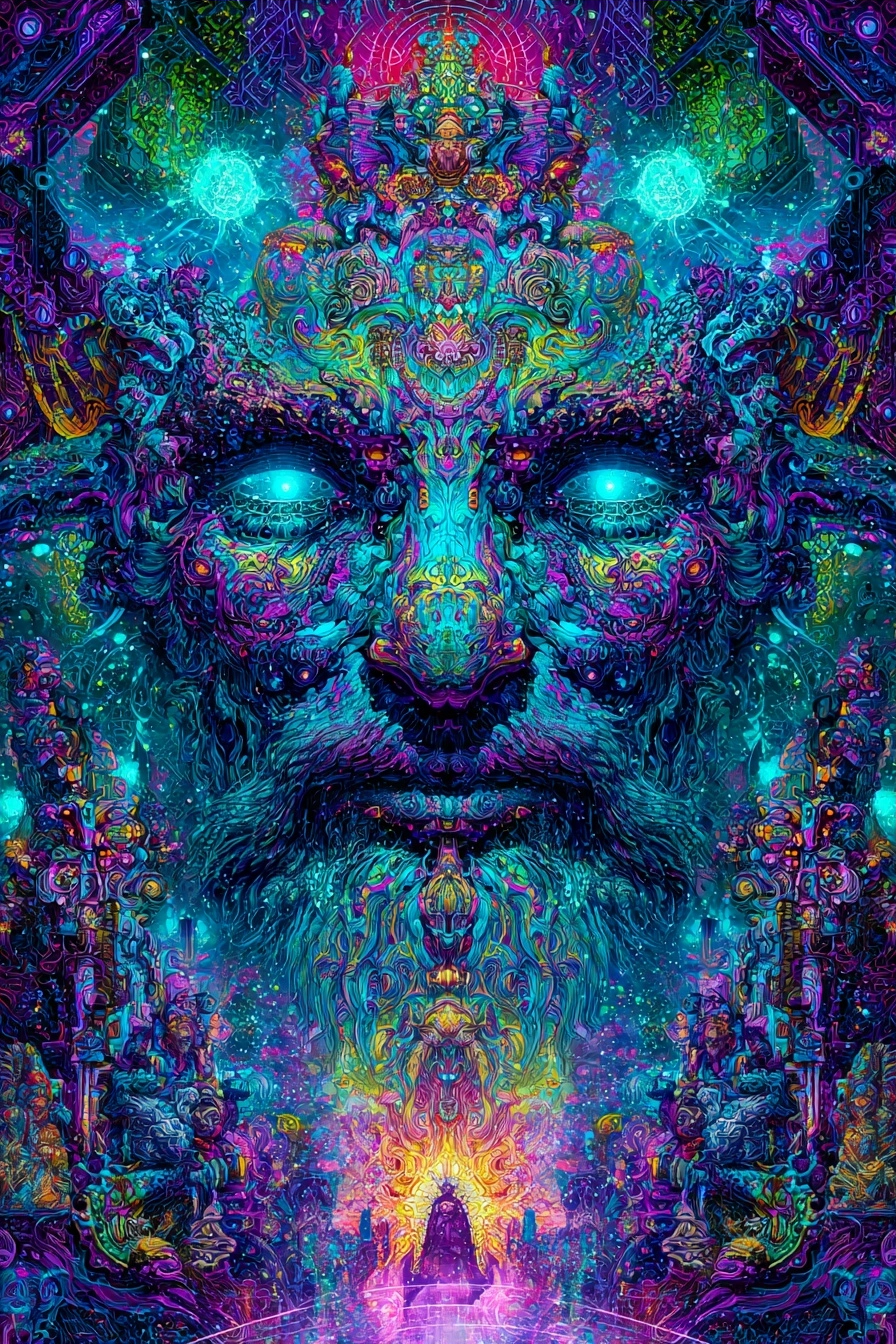Mystisches Visionäres Kosmisches Gesicht | Psychedelische Kunst | Stilrichtungen