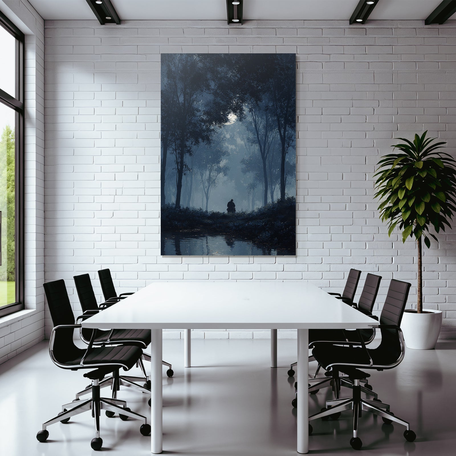 Nebelwaldnacht Mondlicht Figur Am Wasser