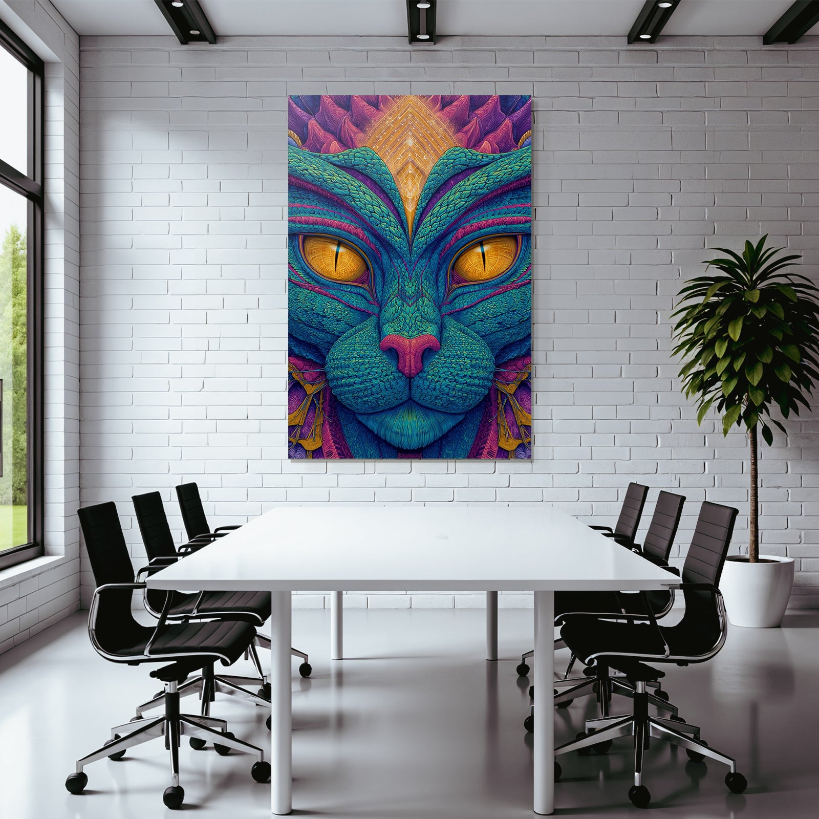 Stilisierte Katze Mit Surrealen Farbmustern