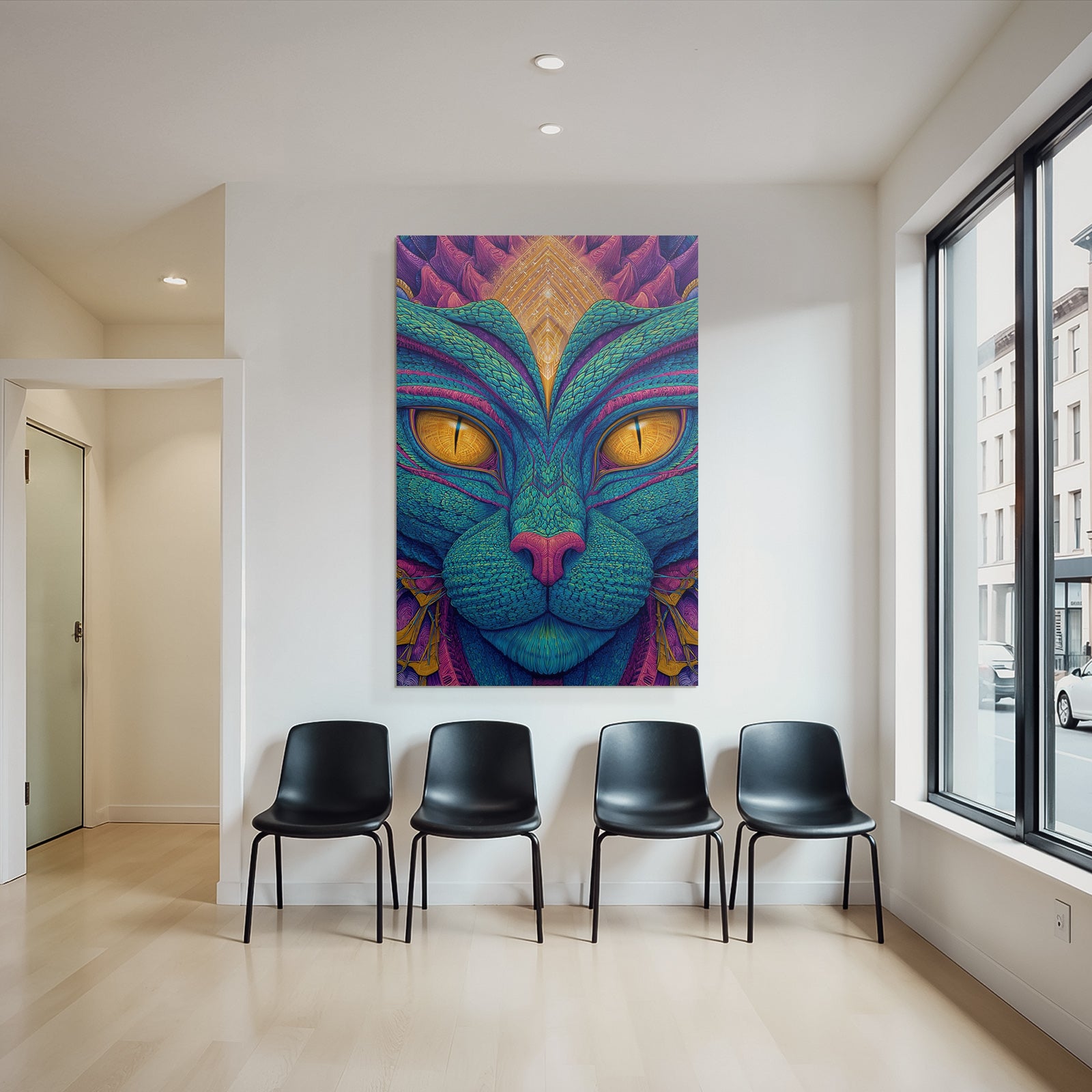Stilisierte Katze Mit Surrealen Farbmustern