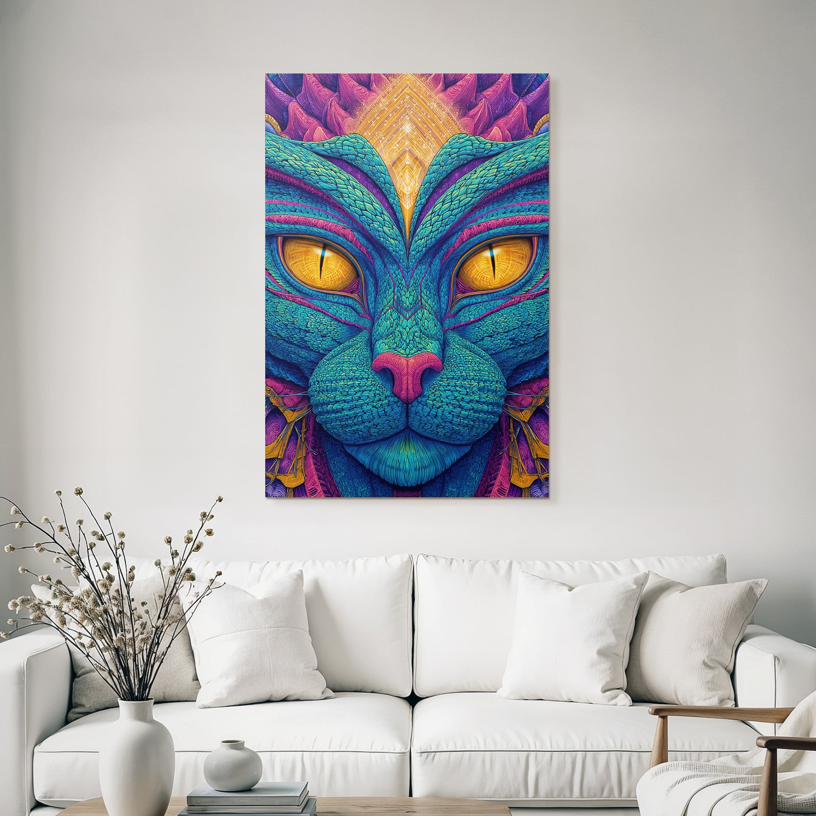 Stilisierte Katze Mit Surrealen Farbmustern