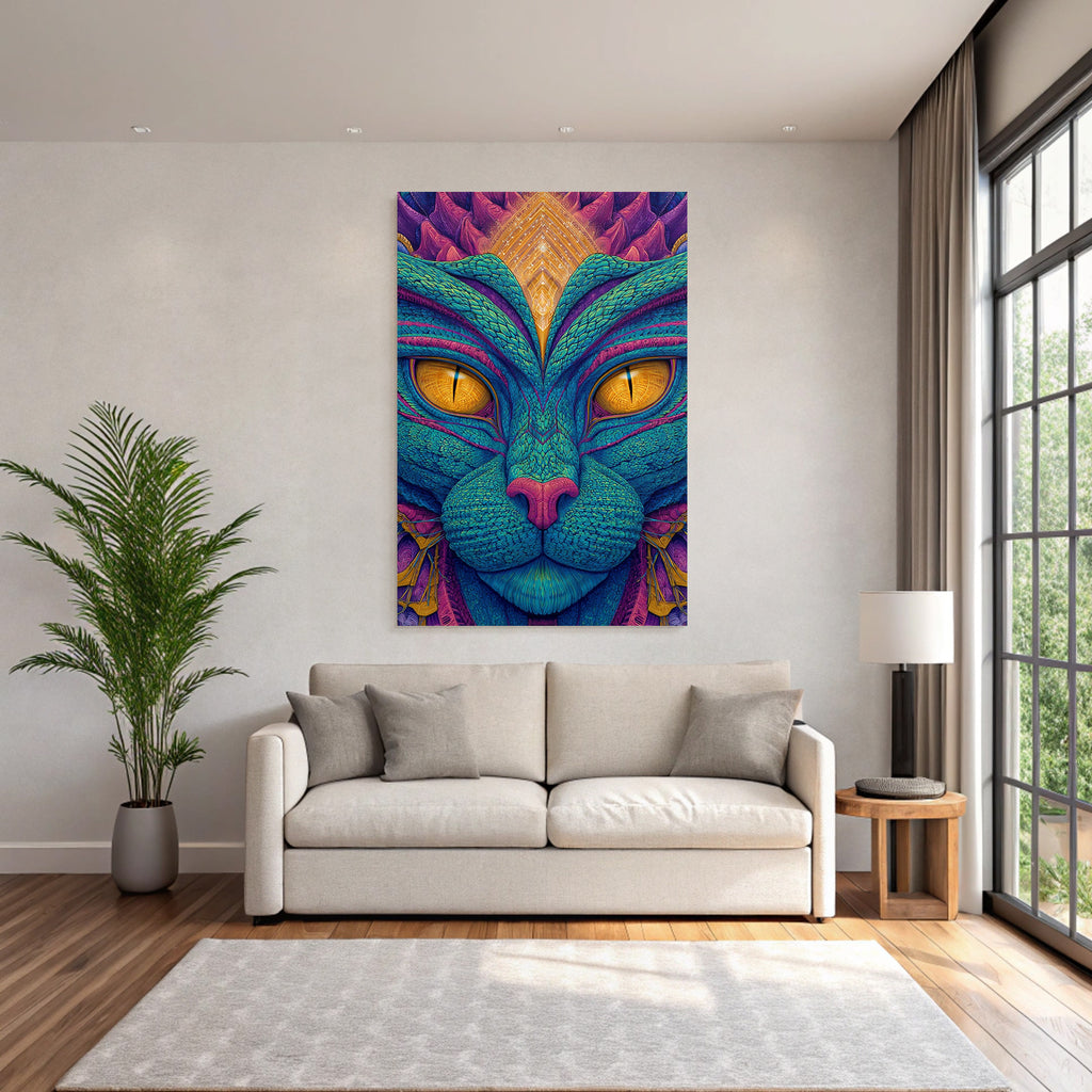 Stilisierte Katze Mit Surrealen Farbmustern