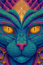 Stilisierte Katze Mit Surrealen Farbmustern | Psychedelische Kunst | Stilrichtungen