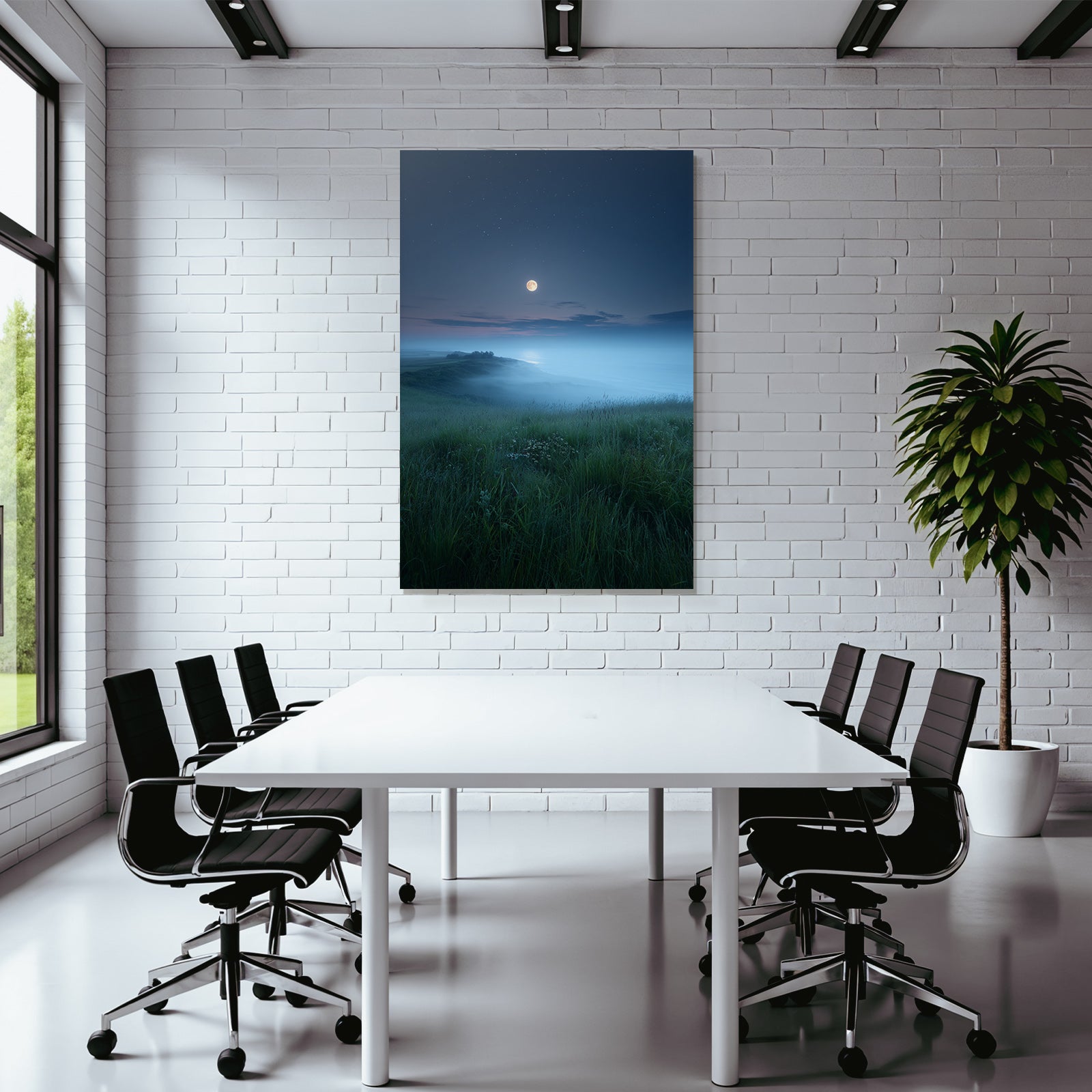 Stille Nachtlandschaft Mit Mondschein Und Nebel Über Dem Wasser