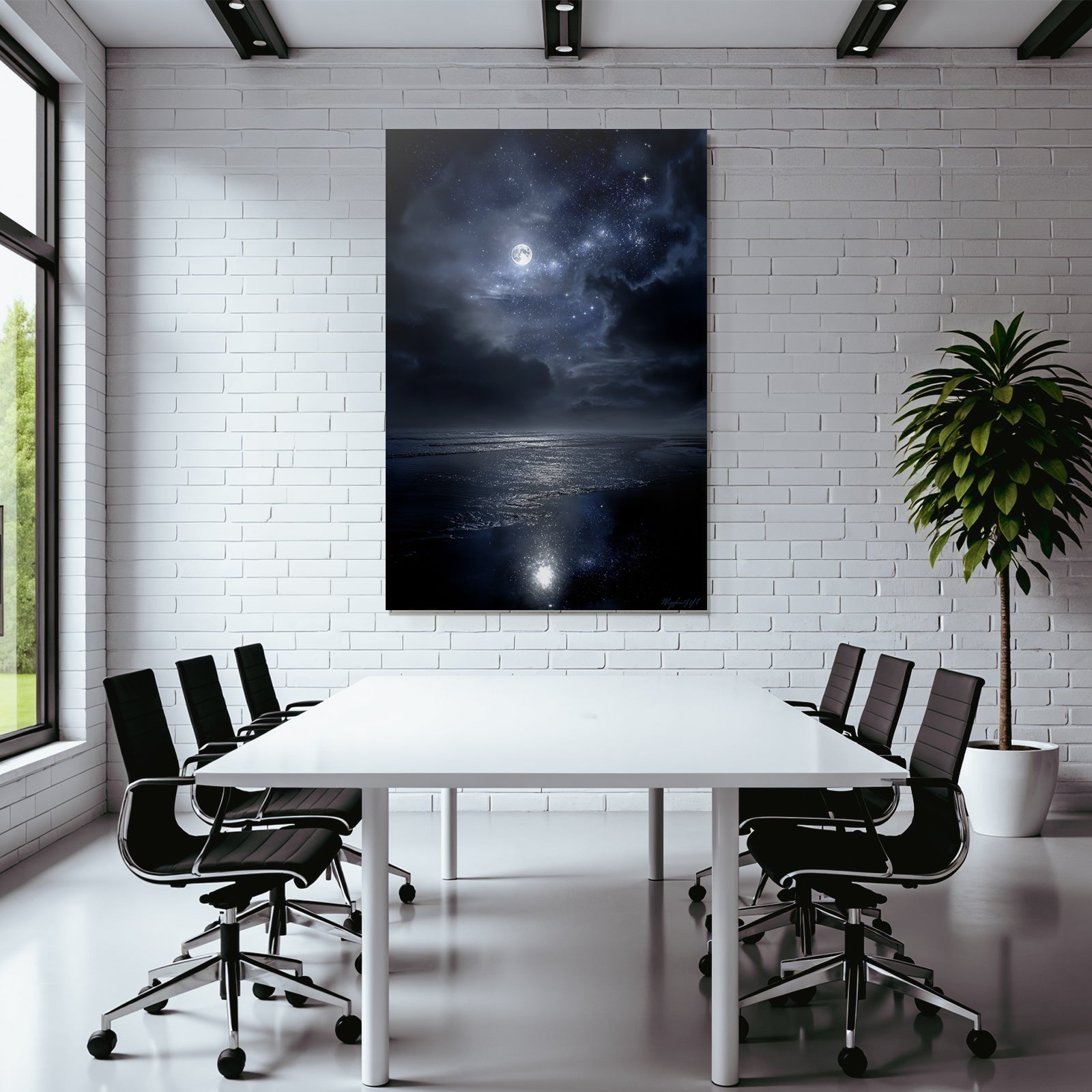 Stille Nachtlandschaft Mit Vollem Mond Und Wasserspiegelung