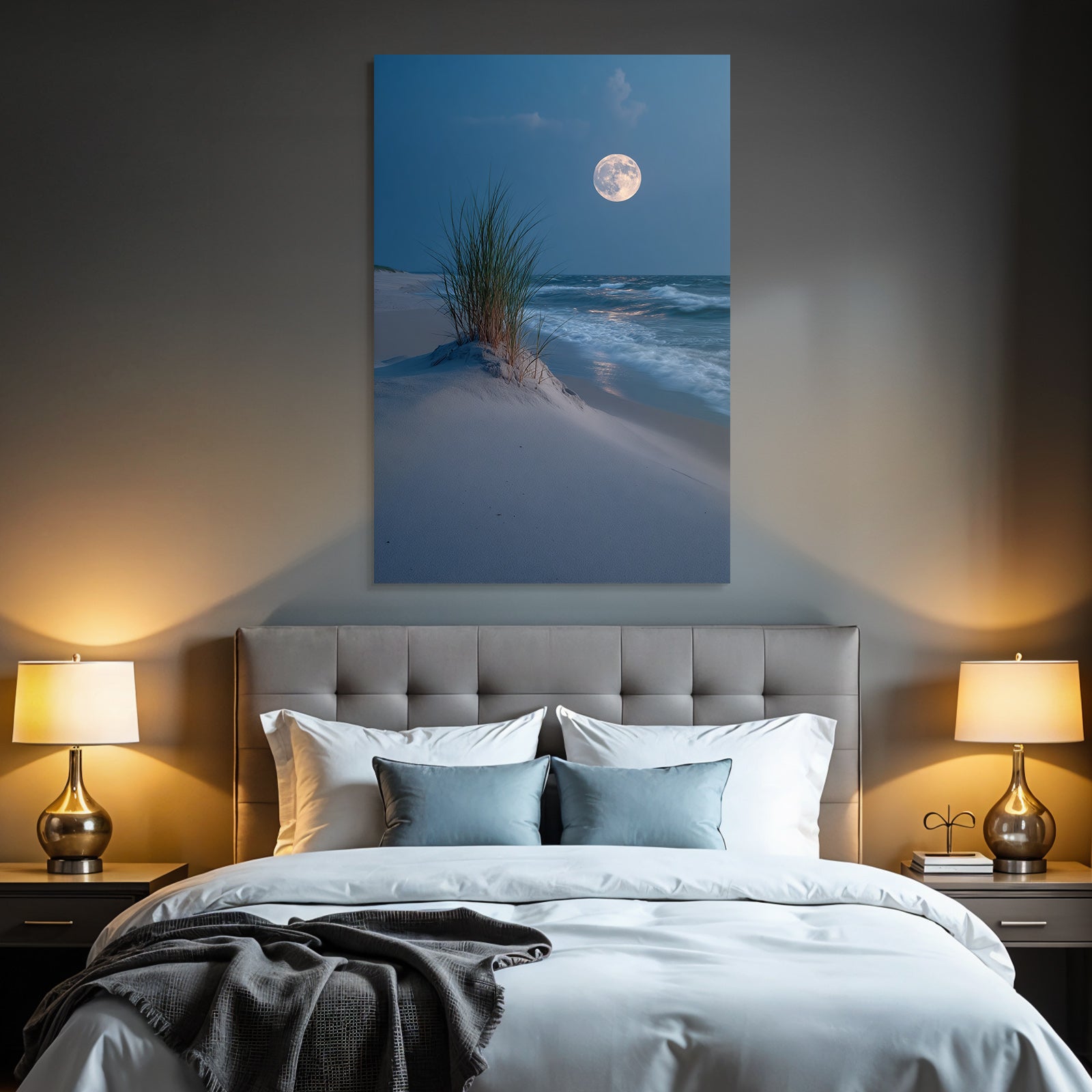 Strandgras Auf Der Sanddüne Unterm Vollmond
