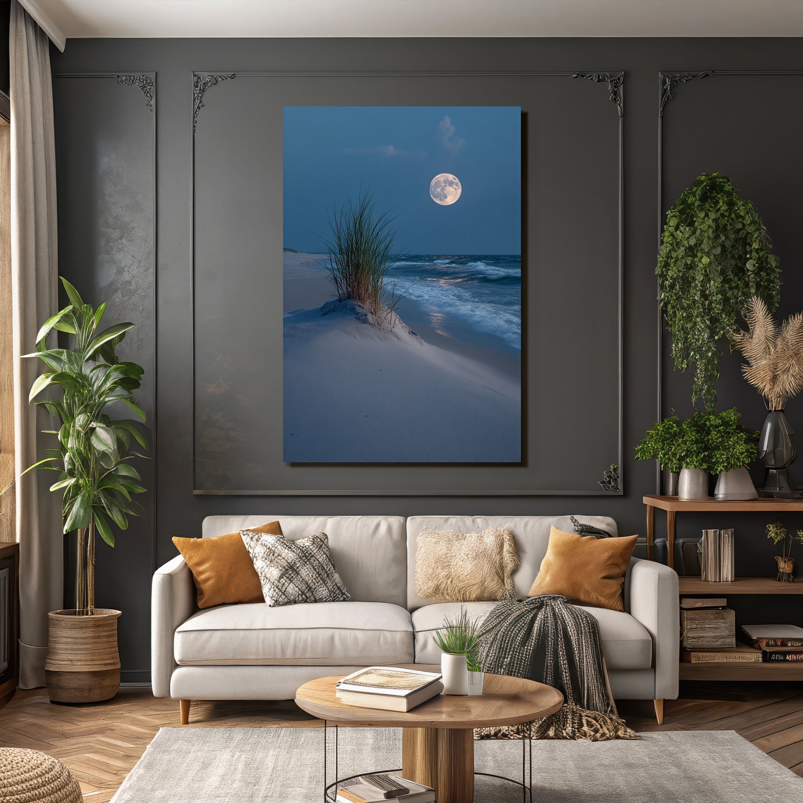 Strandgras Auf Der Sanddüne Unterm Vollmond