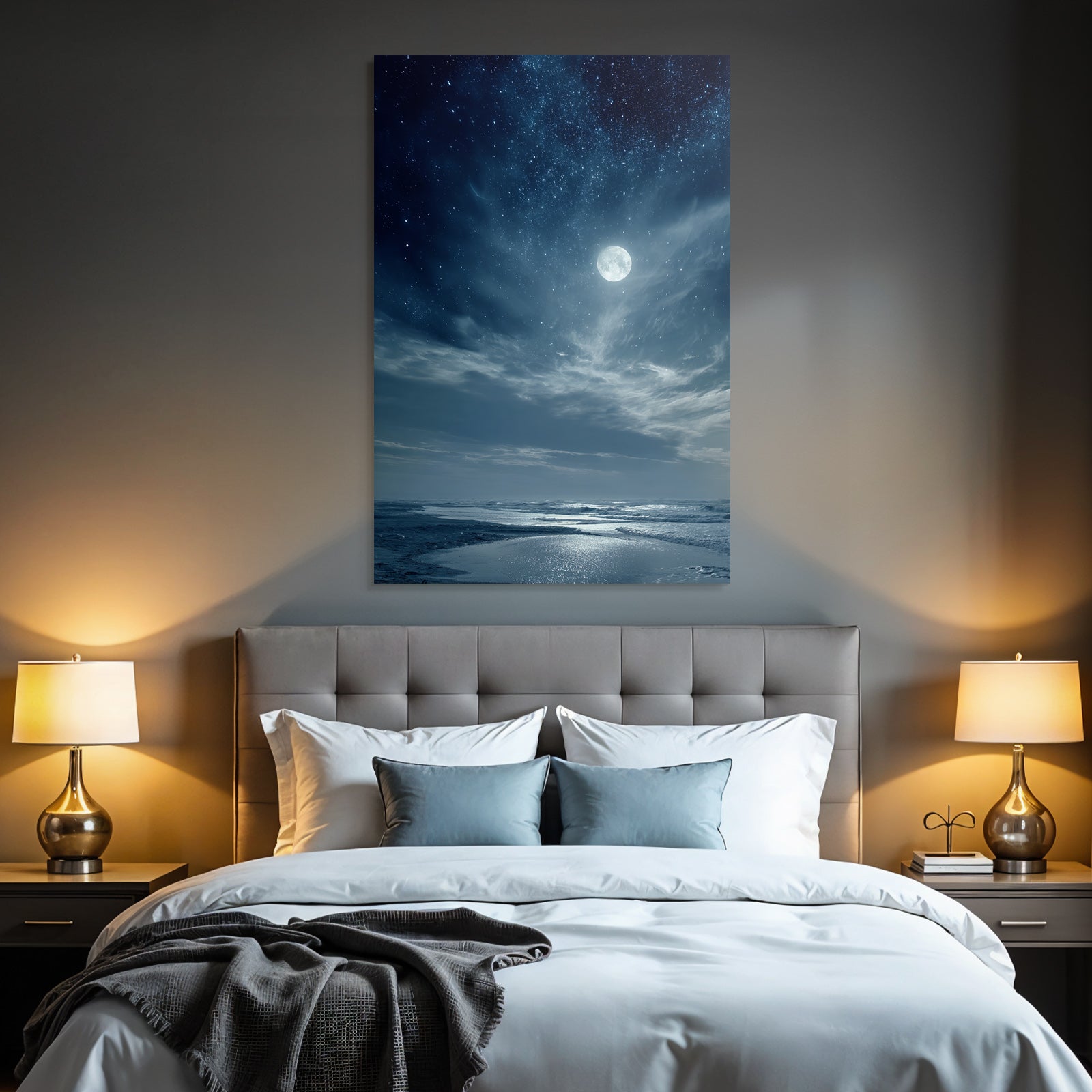 Strandnacht Mit Vollmond Und Sternenhimmel