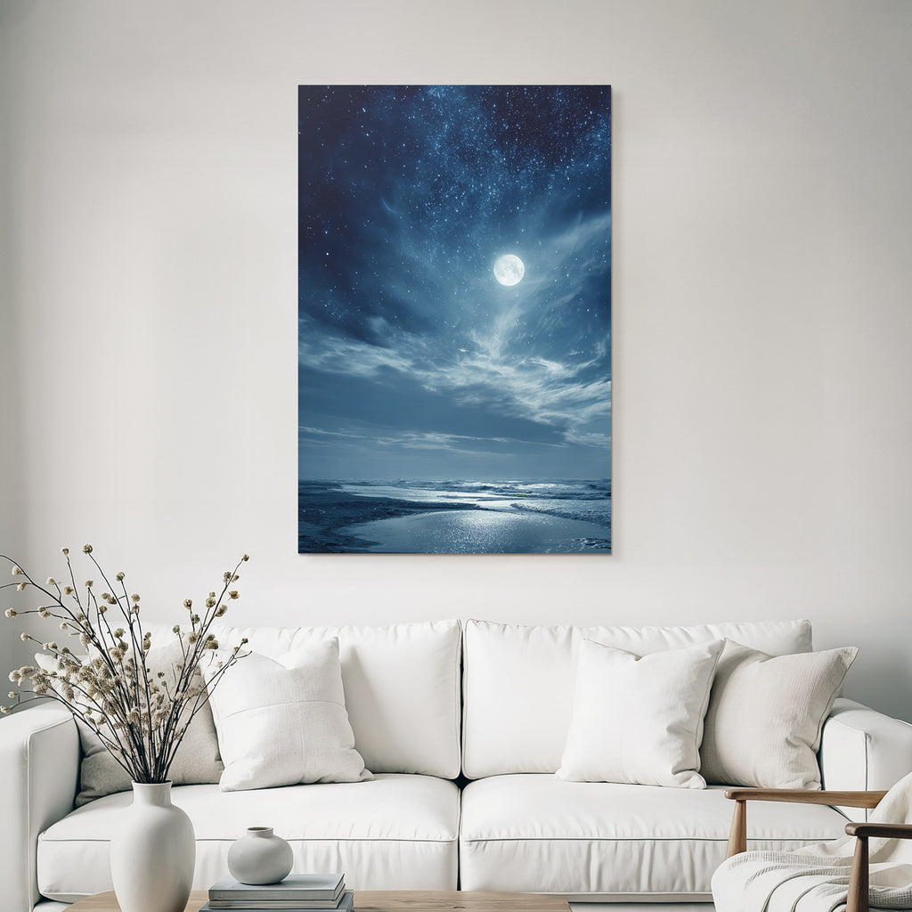 Strandnacht Mit Vollmond Und Sternenhimmel