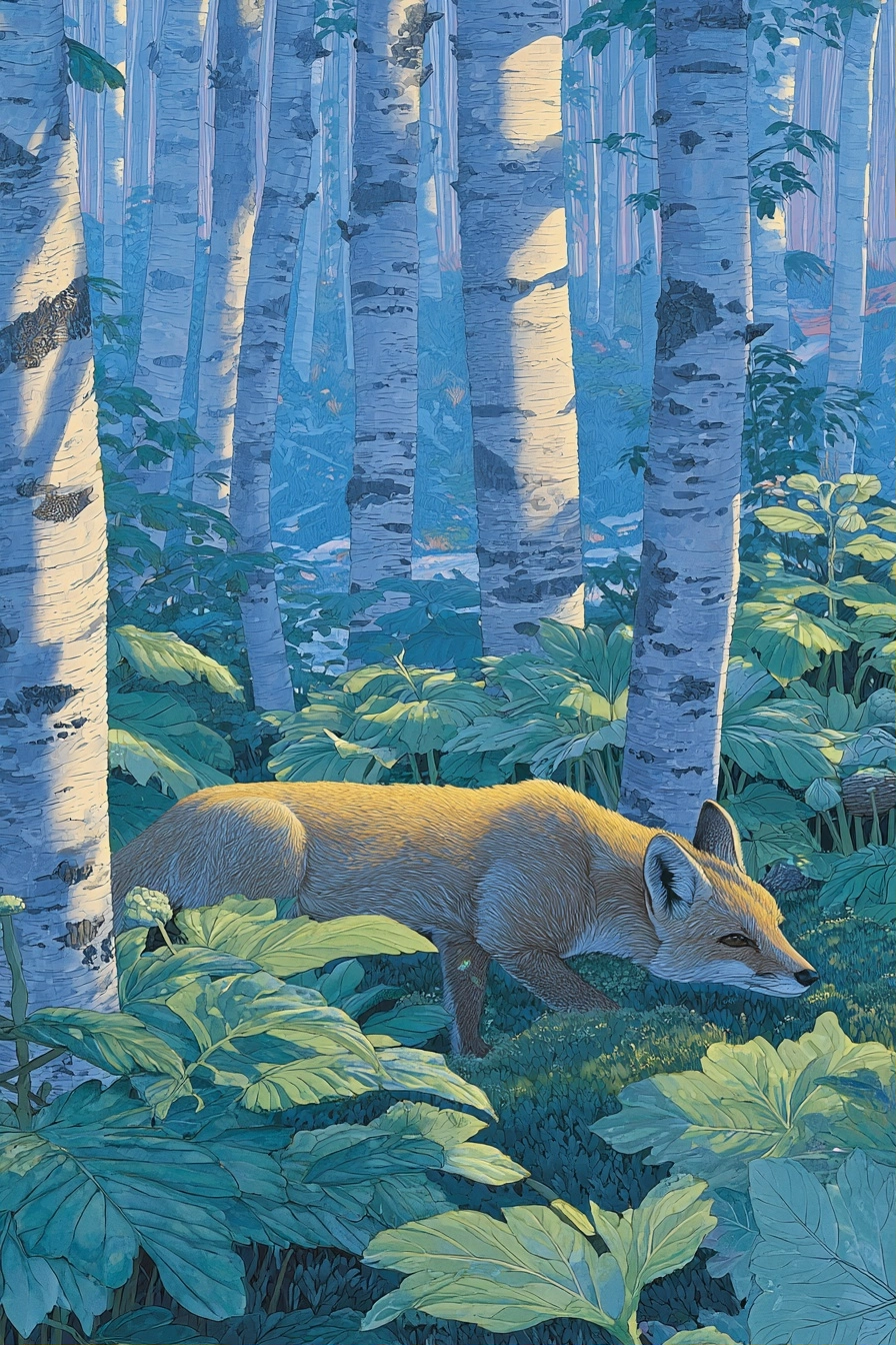 Waldidylle Mit Fuchs Und Birken | Psychedelische Kunst | Stilrichtungen