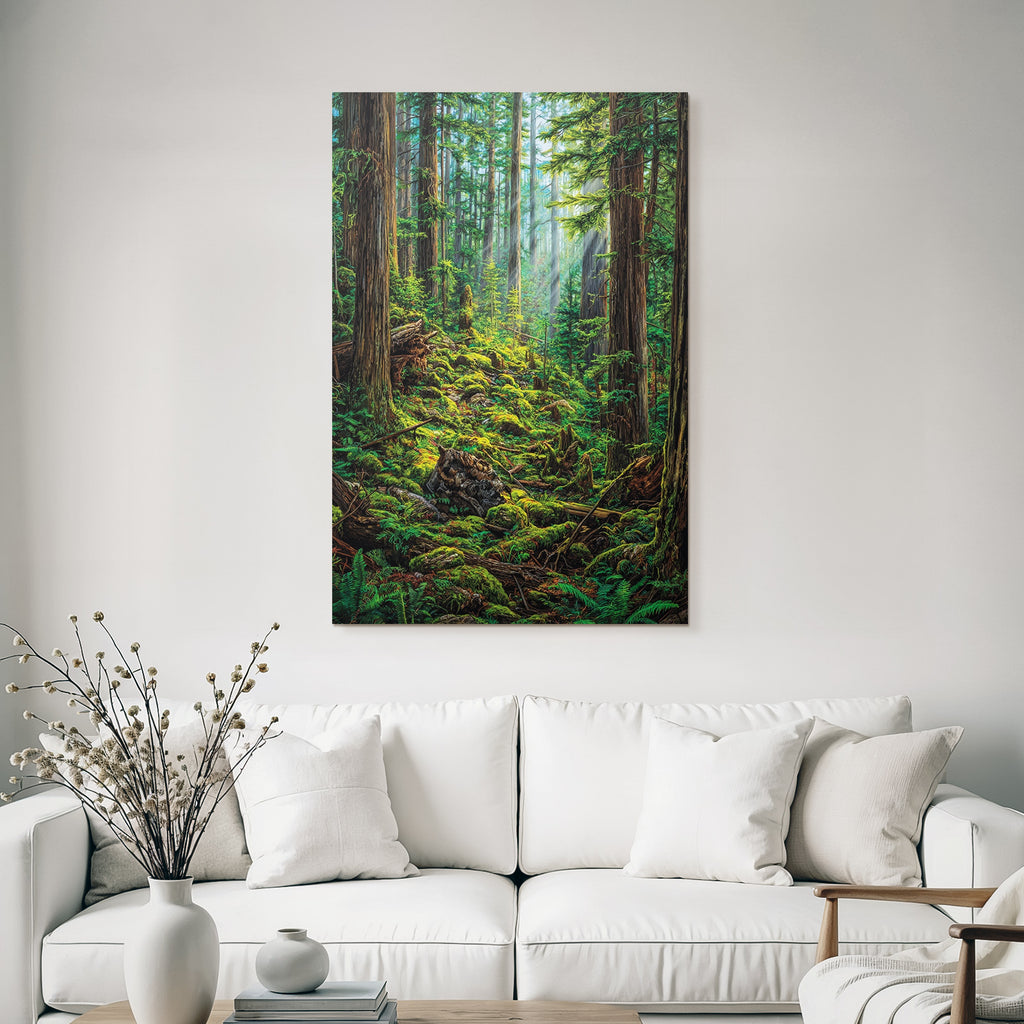 Waldlandschaft Mit Grünem Moos Und Farnen