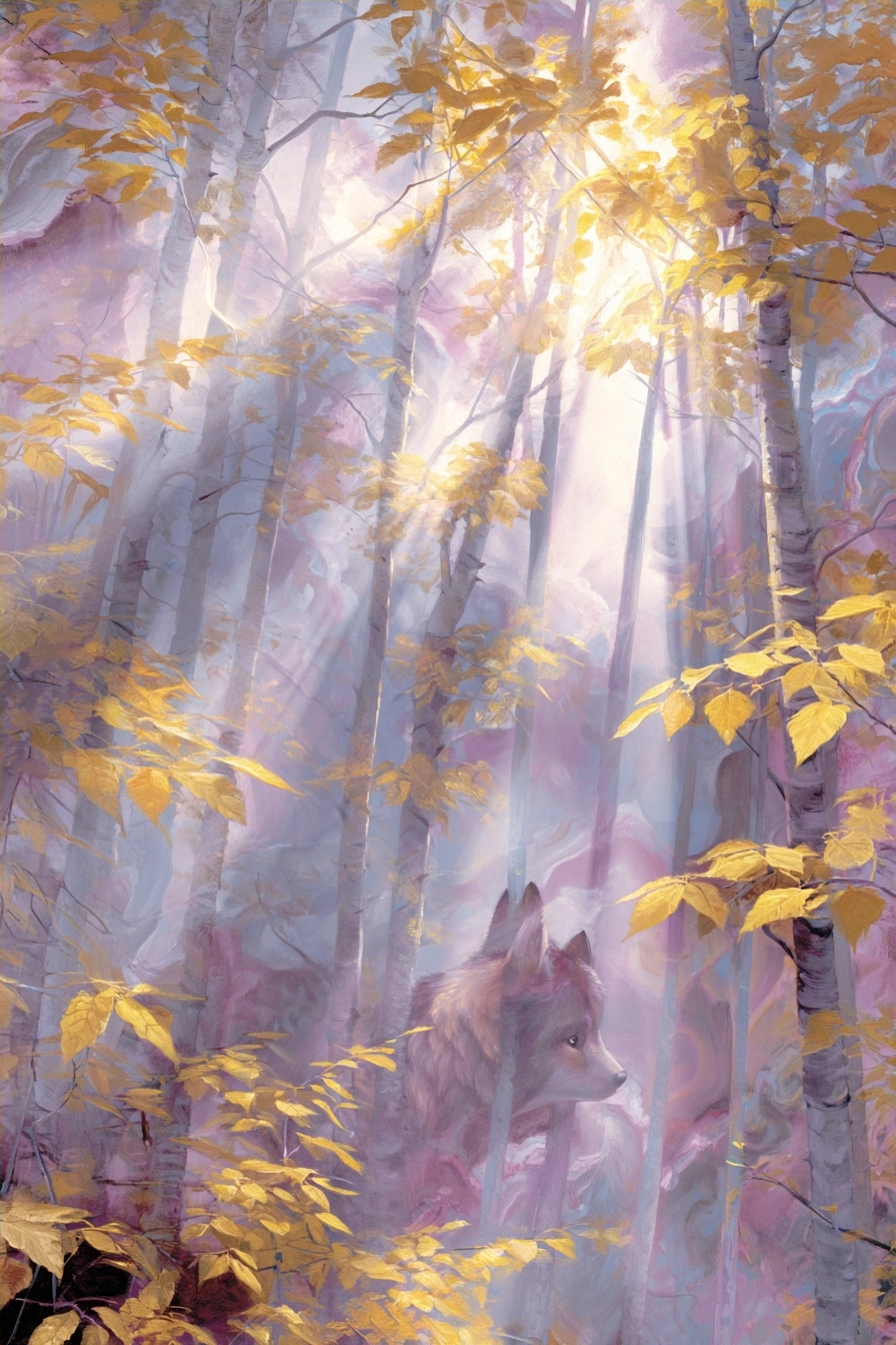 Wolf Im Traumwald Mit Gelbem Laub | Psychedelische Kunst | Stilrichtungen