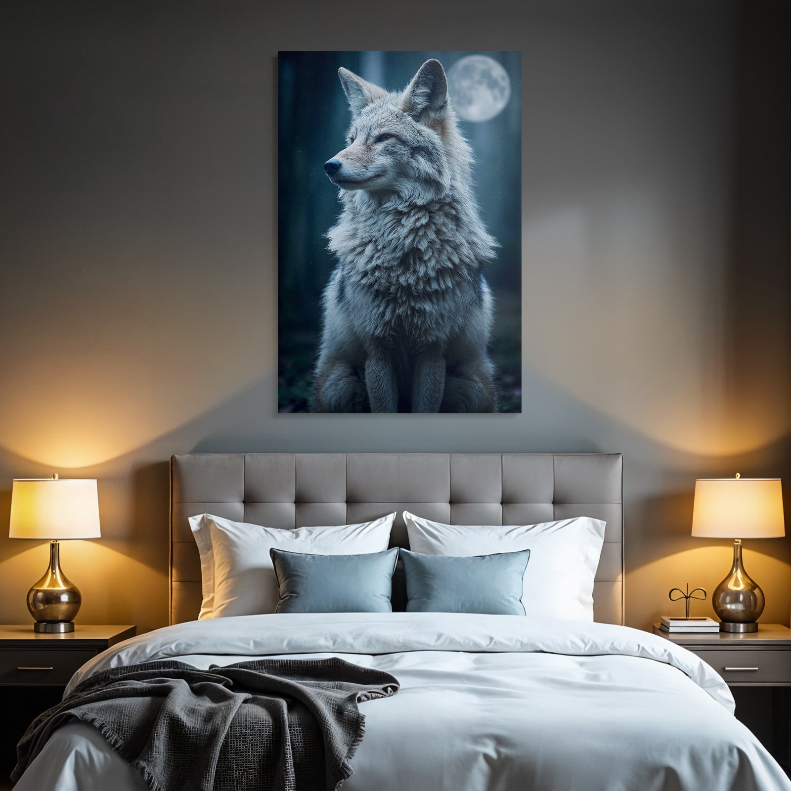 Wolf Mit Vollem Mond Im Wald