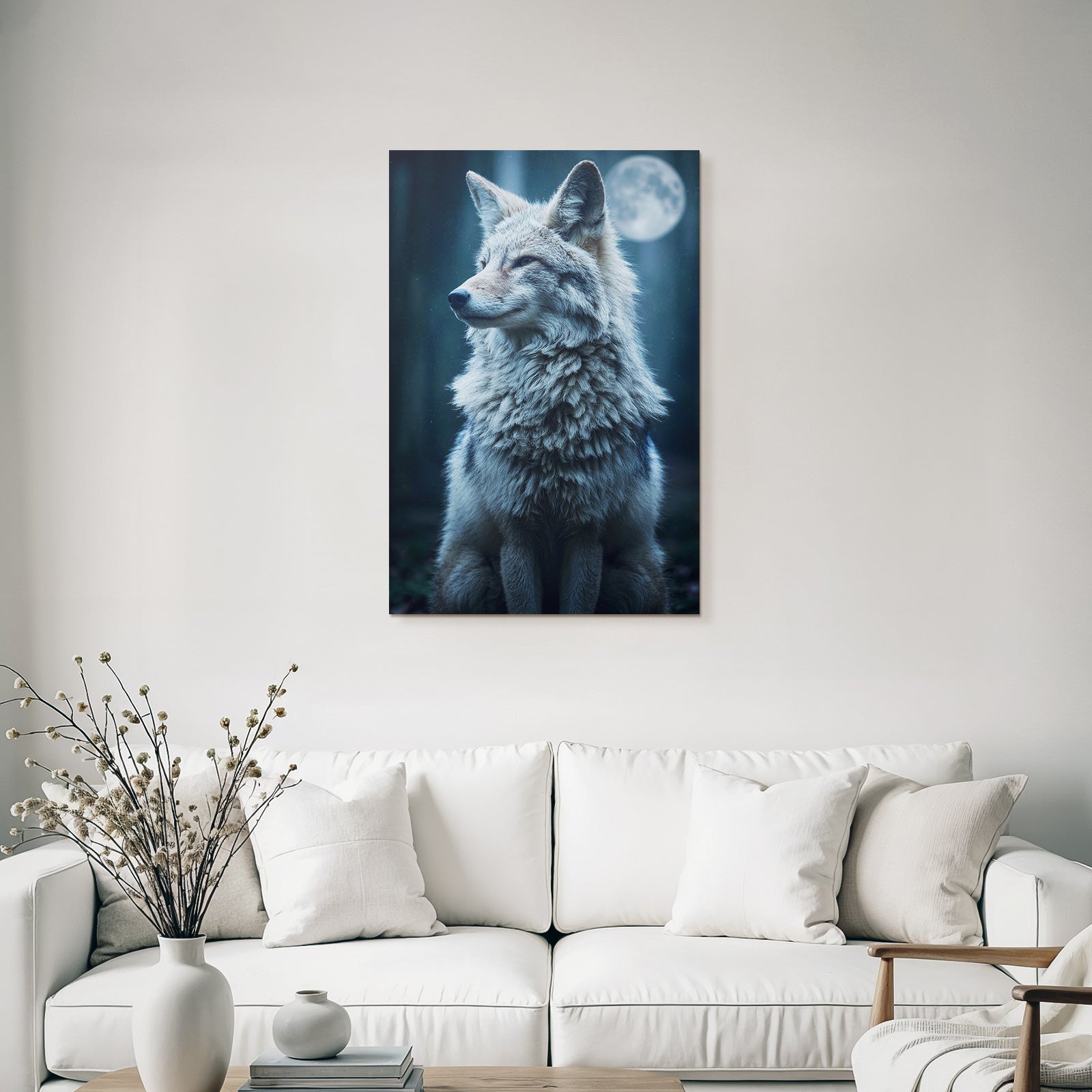 Wolf Mit Vollem Mond Im Wald