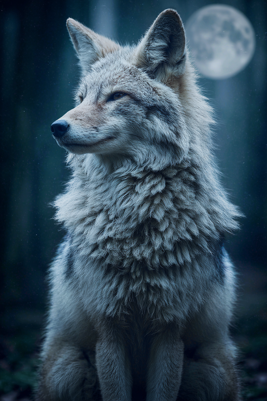Wolf Mit Vollem Mond Im Wald | Psychedelische Kunst | Stilrichtungen