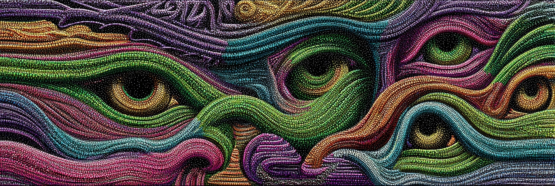 Abstraktes Kunstwerk Mit Lebendigen Farben Wirbelmustern Und Augen | Psychedelische Kunst | Stilrichtungen