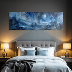 Aquarellnachtsszenerie Mit Silhoütten Von Baeumen Sternenhimmel Und Grossem Mond