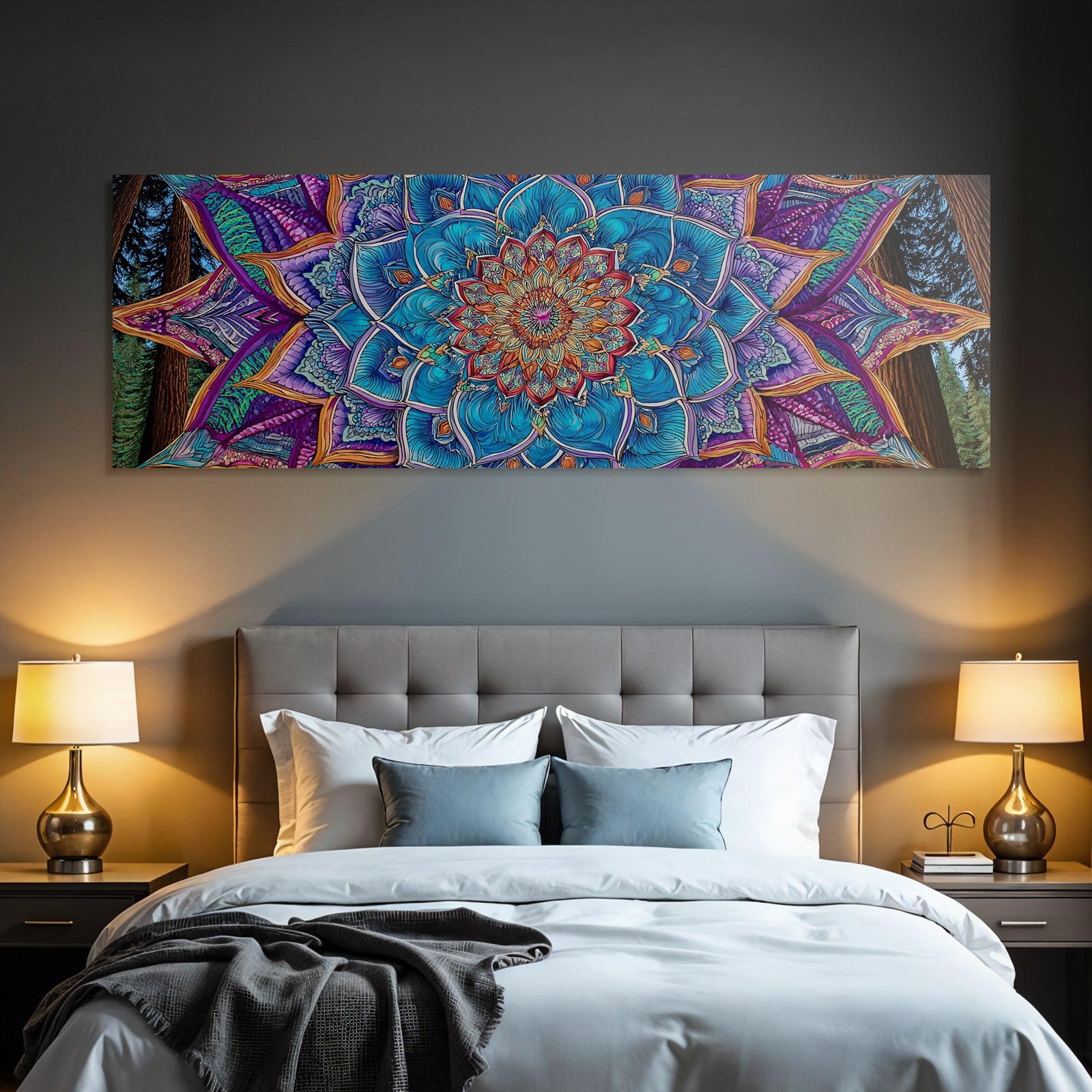 Beruhigendes Blau Lila Mandala Mit Floralem Motiv Im Wald