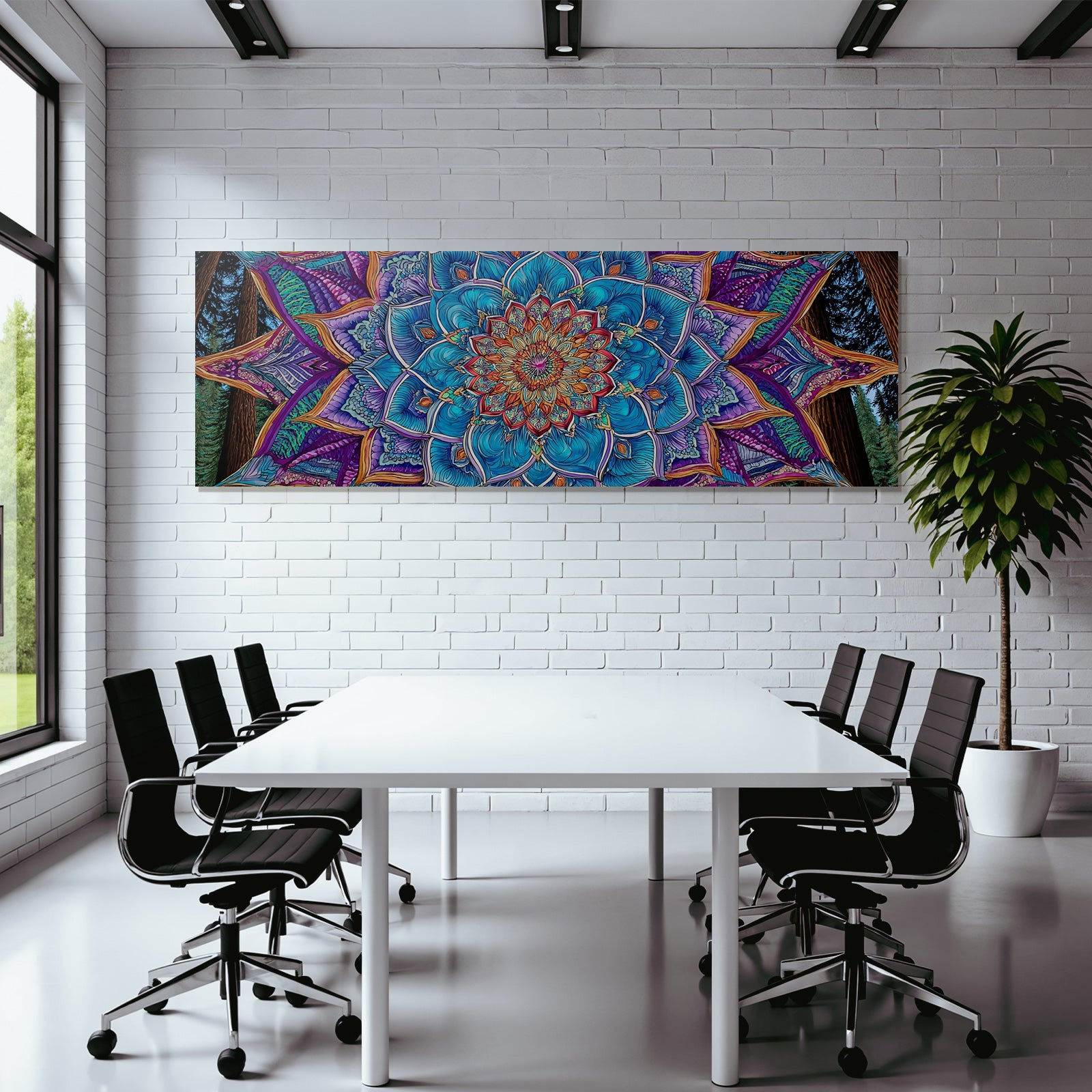 Beruhigendes Blau Lila Mandala Mit Floralem Motiv Im Wald