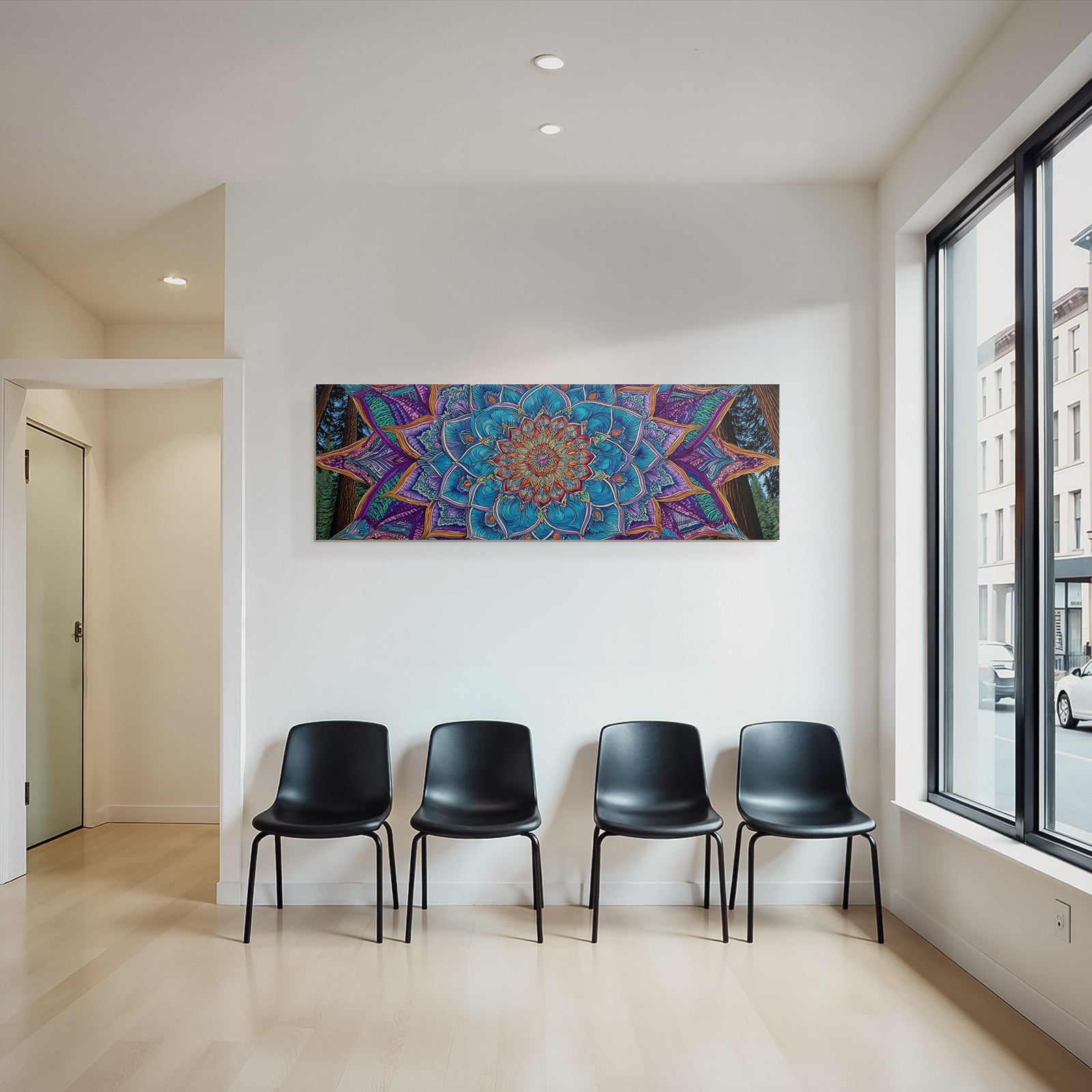 Beruhigendes Blau Lila Mandala Mit Floralem Motiv Im Wald