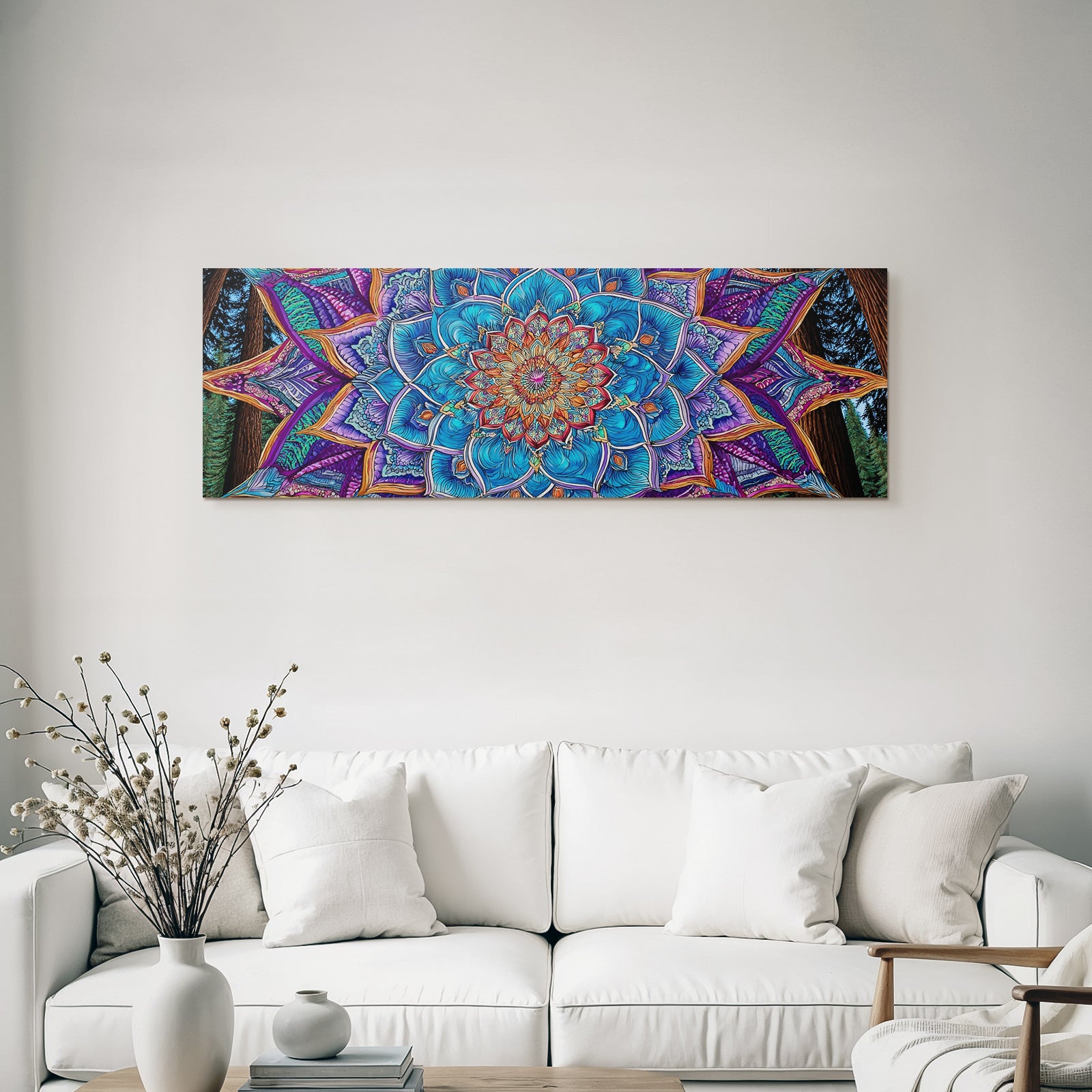 Beruhigendes Blau Lila Mandala Mit Floralem Motiv Im Wald