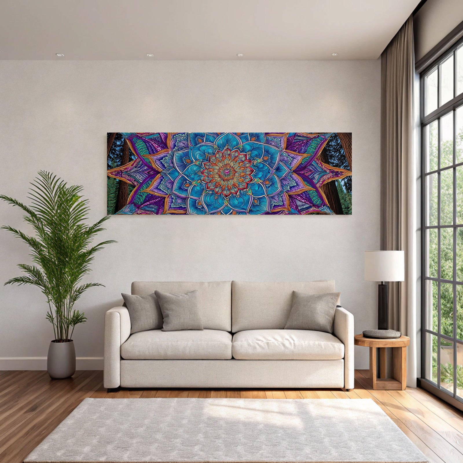 Beruhigendes Blau Lila Mandala Mit Floralem Motiv Im Wald