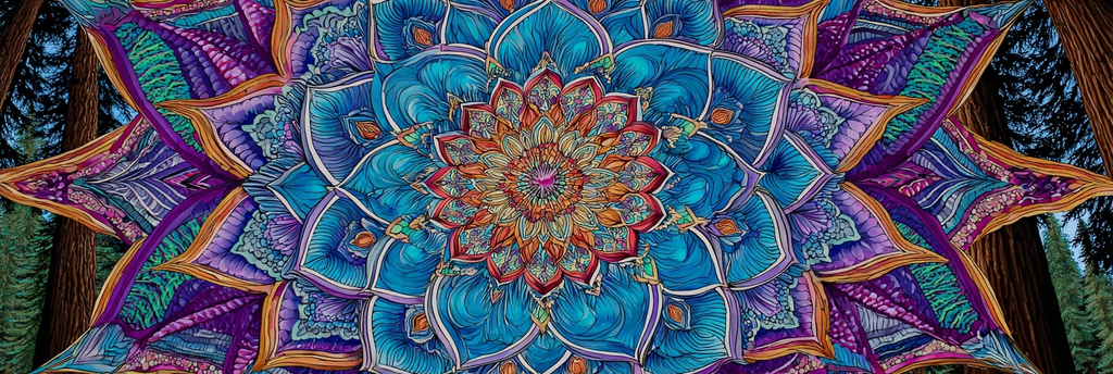 Beruhigendes Blau Lila Mandala Mit Floralem Motiv Im Wald | Psychedelische Kunst | Stilrichtungen