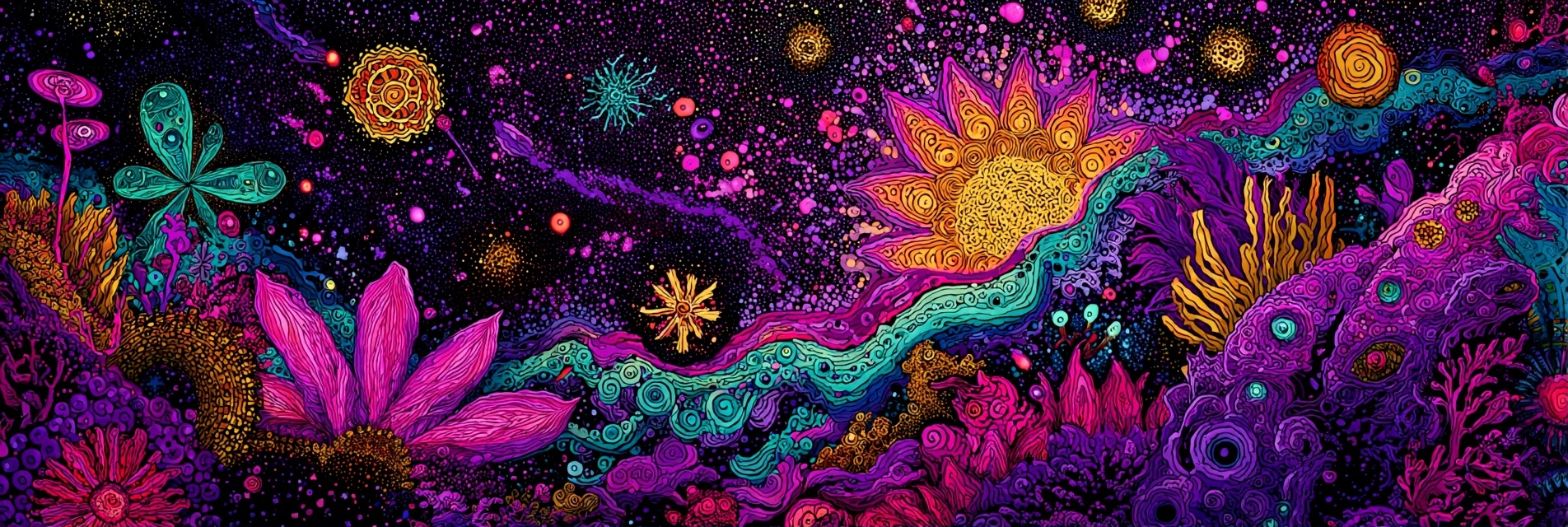 Buntes Kosmisches Botanisches Wunderland | Psychedelische Kunst | Stilrichtungen