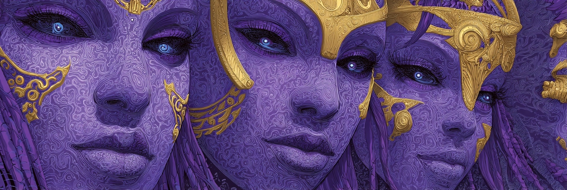 Drei Ätherische Fraün Mit Purpurener Haut Und Blaün Augen | Psychedelische Kunst | Stilrichtungen