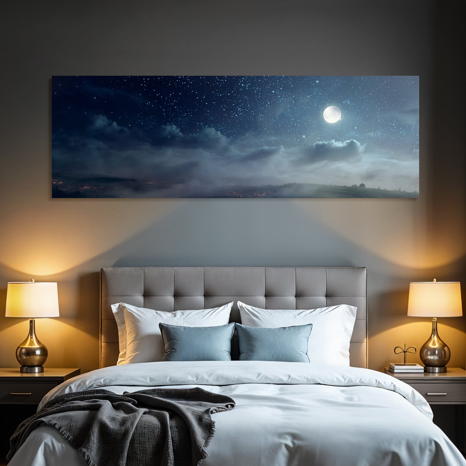 Friedliche Nachtlandschaft Mit Mond Sternen Und Nebel