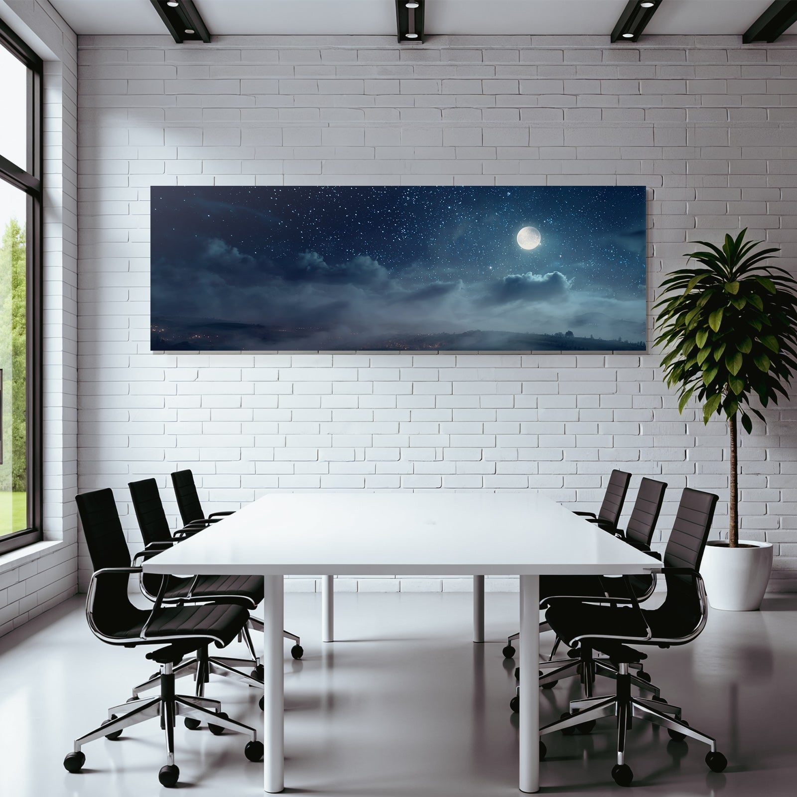 Friedliche Nachtlandschaft Mit Mond Sternen Und Nebel