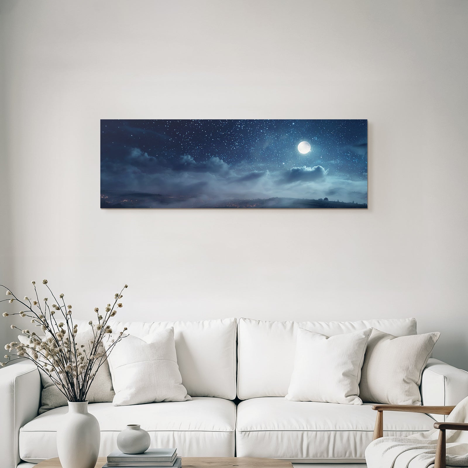 Friedliche Nachtlandschaft Mit Mond Sternen Und Nebel
