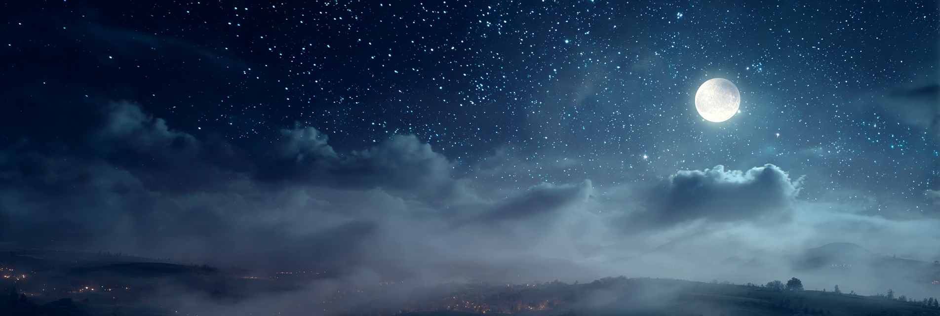 Friedliche Nachtlandschaft Mit Mond Sternen Und Nebel | Psychedelische Kunst | Stilrichtungen