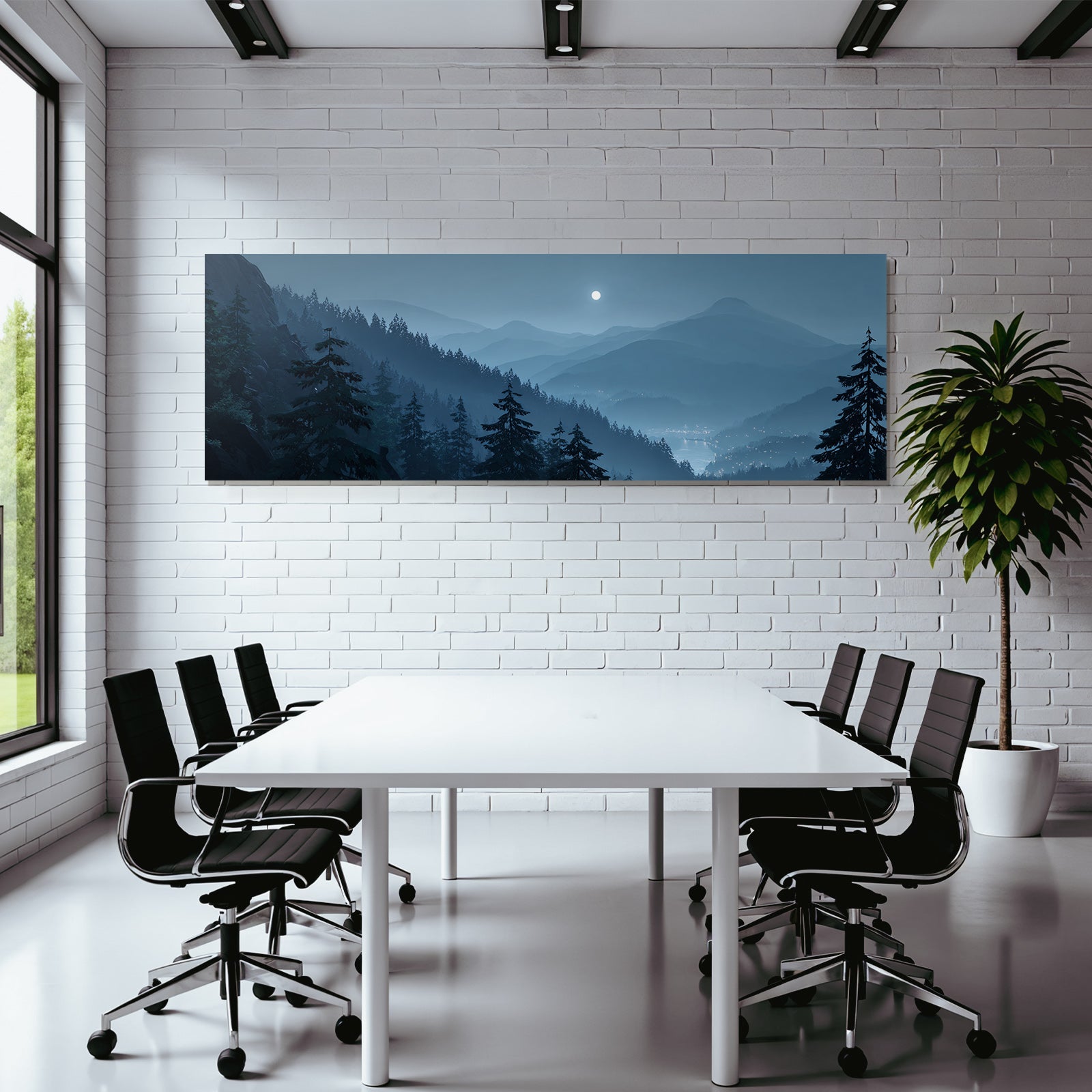 Friedliche Nachtszenerie Mit Mond Und Bergen