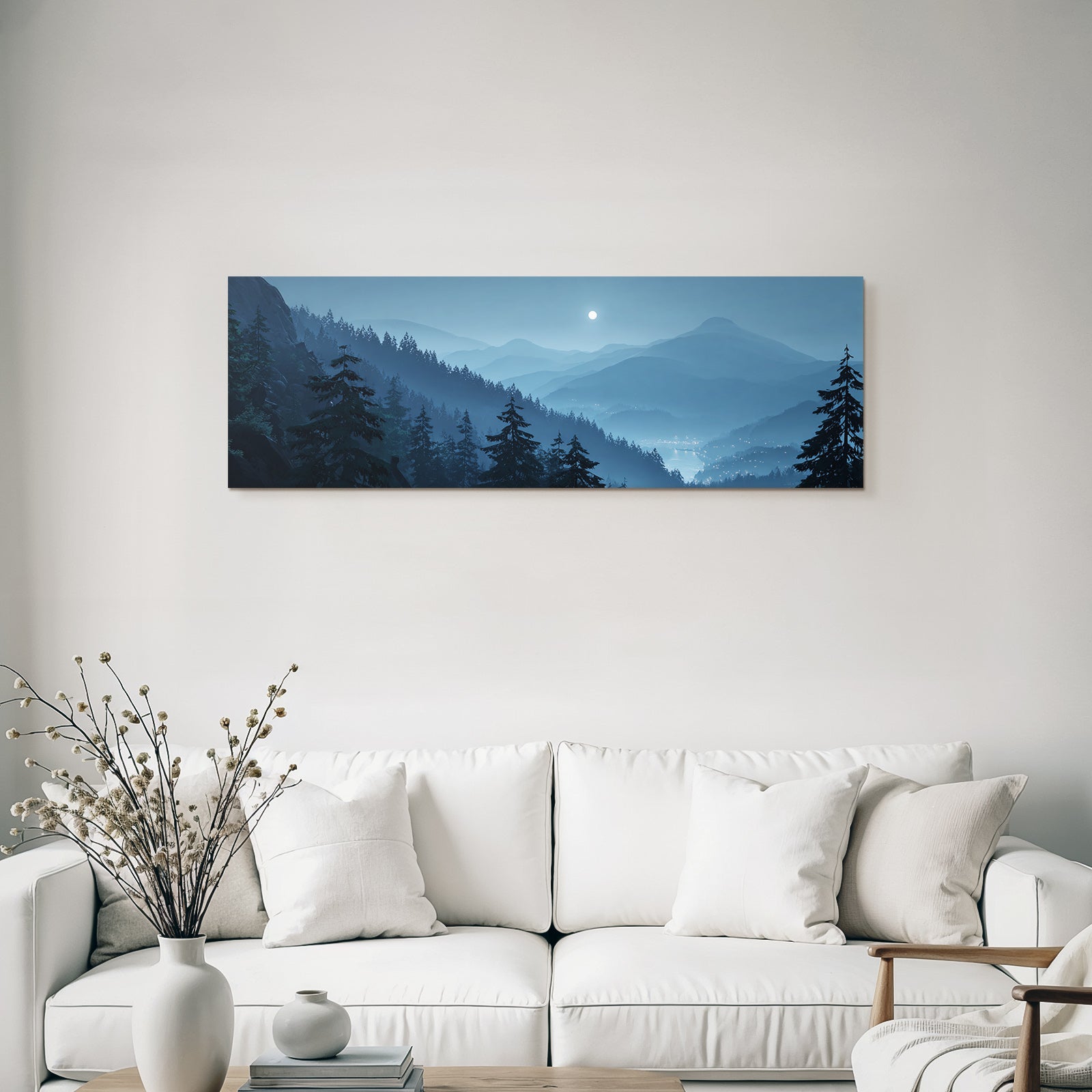 Friedliche Nachtszenerie Mit Mond Und Bergen