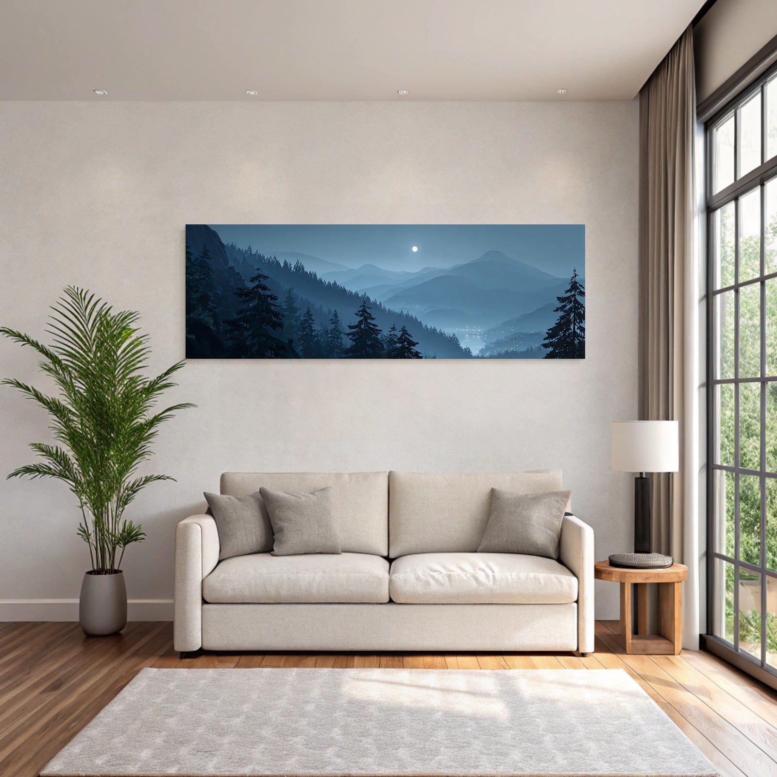Friedliche Nachtszenerie Mit Mond Und Bergen