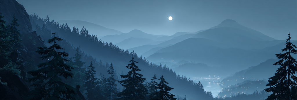 Friedliche Nachtszenerie Mit Mond Und Bergen | Psychedelische Kunst | Stilrichtungen