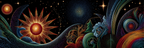 Kosmische Harmonie Von Sonne Planeten Baeumen Und Wellen | Psychedelische Kunst | Stilrichtungen
