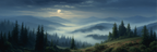 Mystische Nebel Waldlandschaft Unter Mondlicht | Psychedelische Kunst | Stilrichtungen