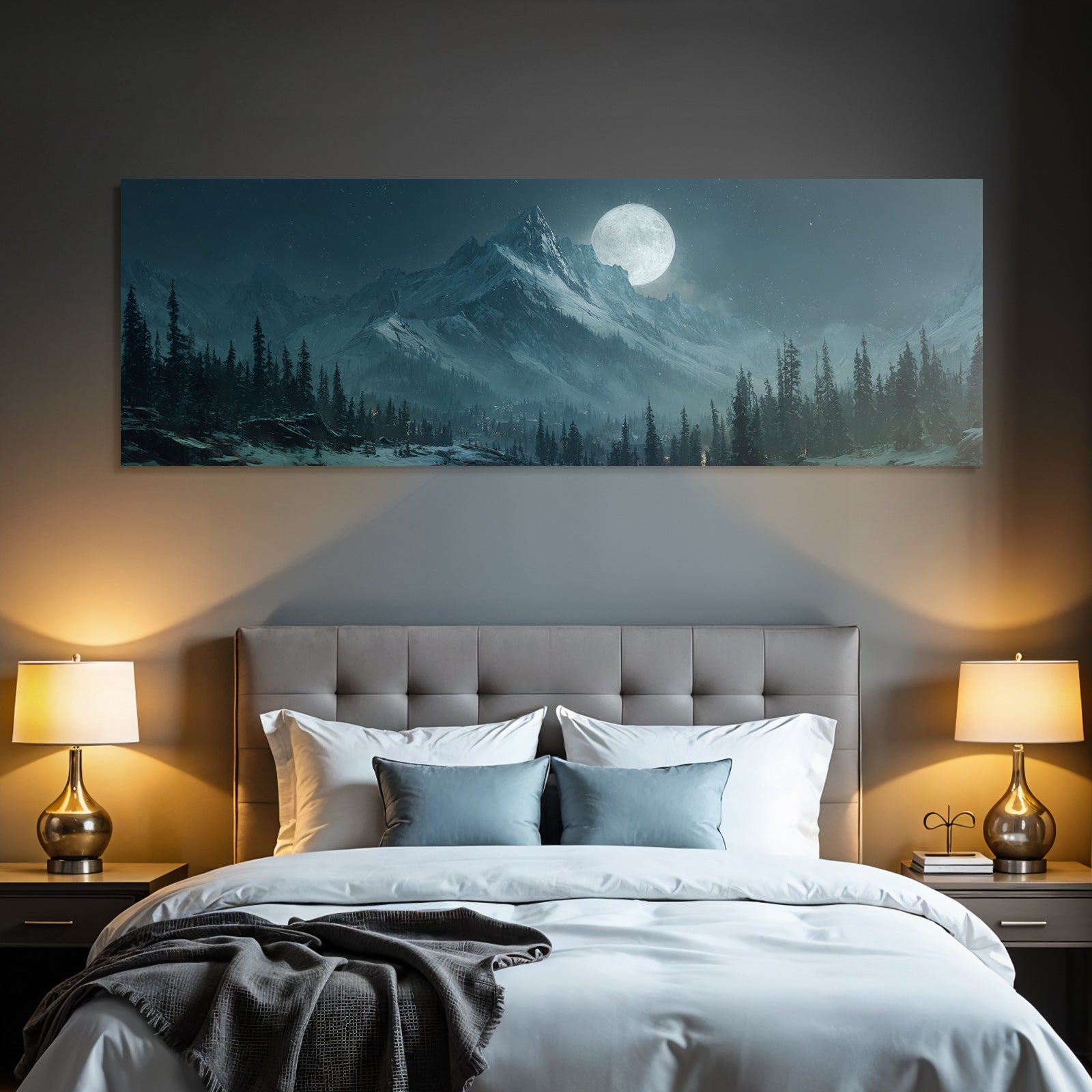 Mystische Schneebedeckte Berge Im Mondlicht