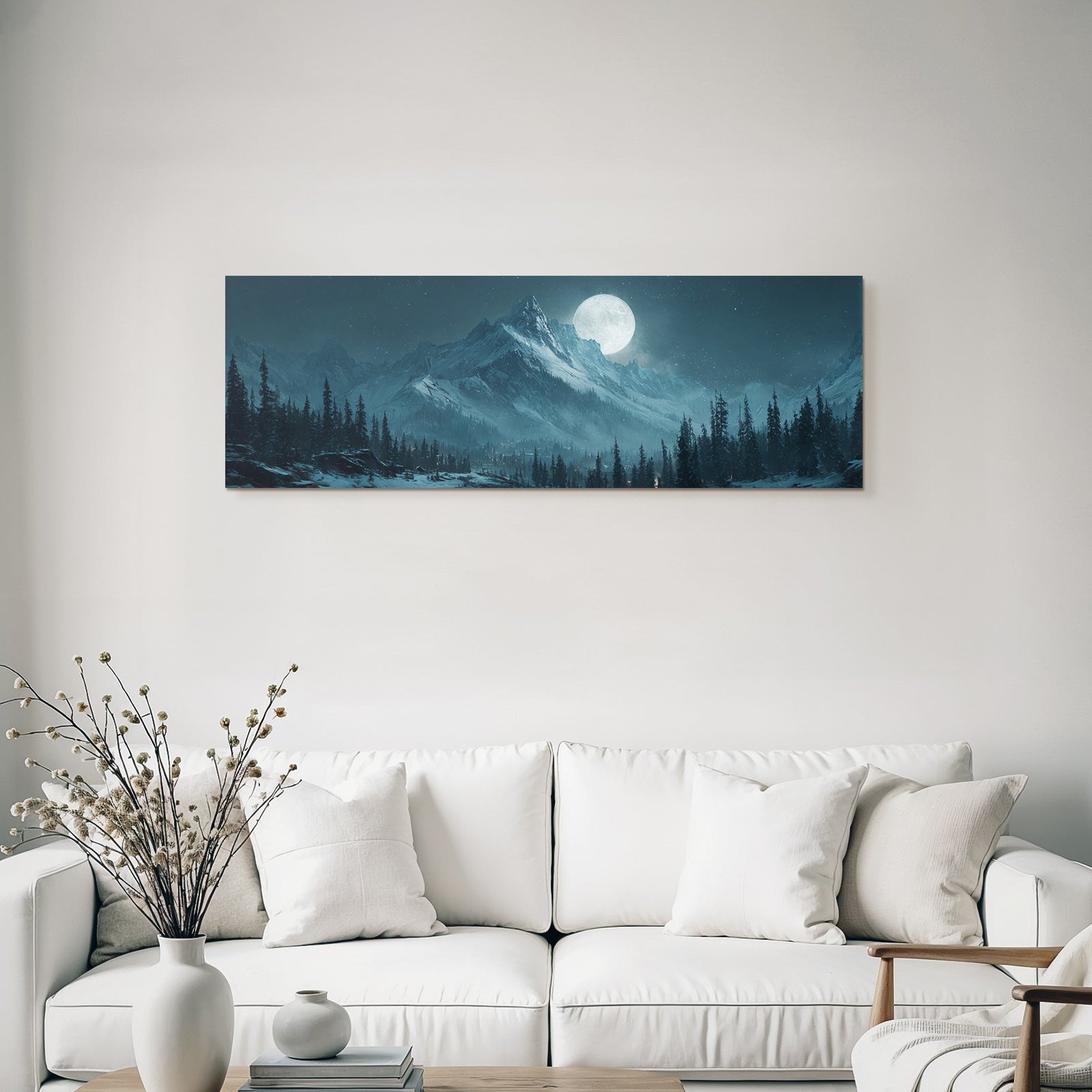 Mystische Schneebedeckte Berge Im Mondlicht