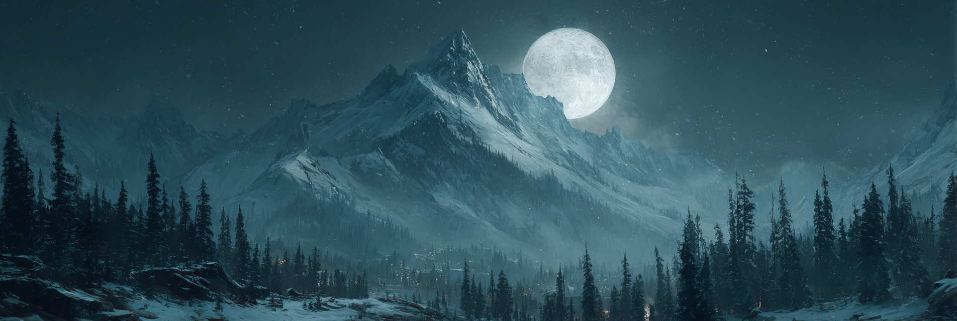 Mystische Schneebedeckte Berge Im Mondlicht | Psychedelische Kunst | Stilrichtungen