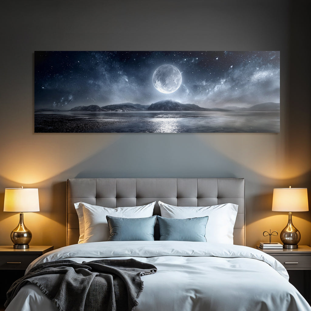 Ruhige Nachtlandschaft Mit Vollmond Und Reflexion Im Wasser