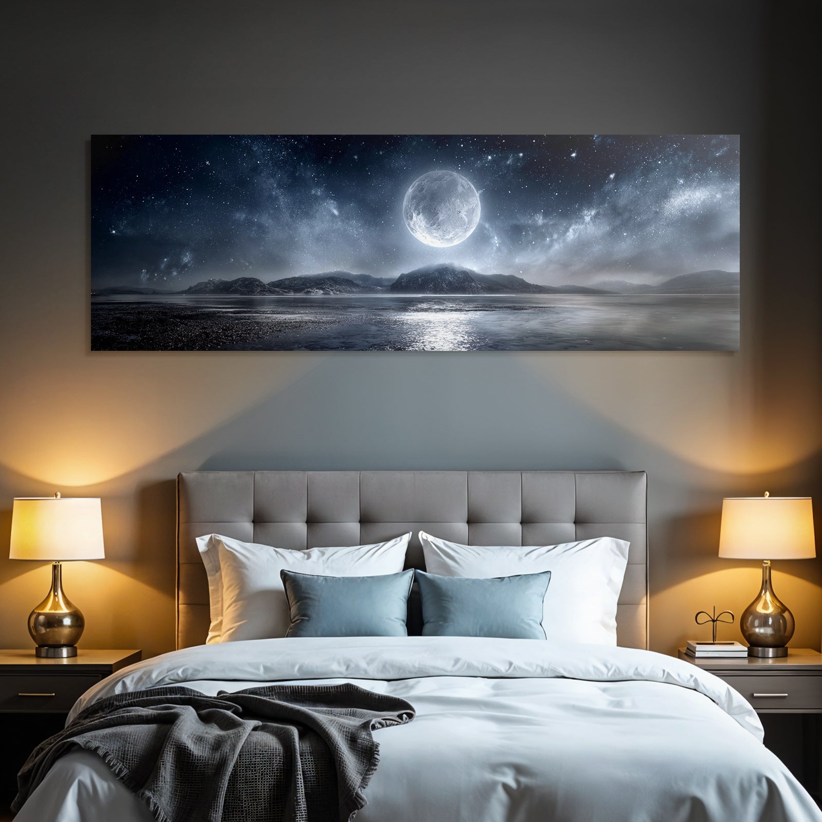 Ruhige Nachtlandschaft Mit Vollmond Und Reflexion Im Wasser