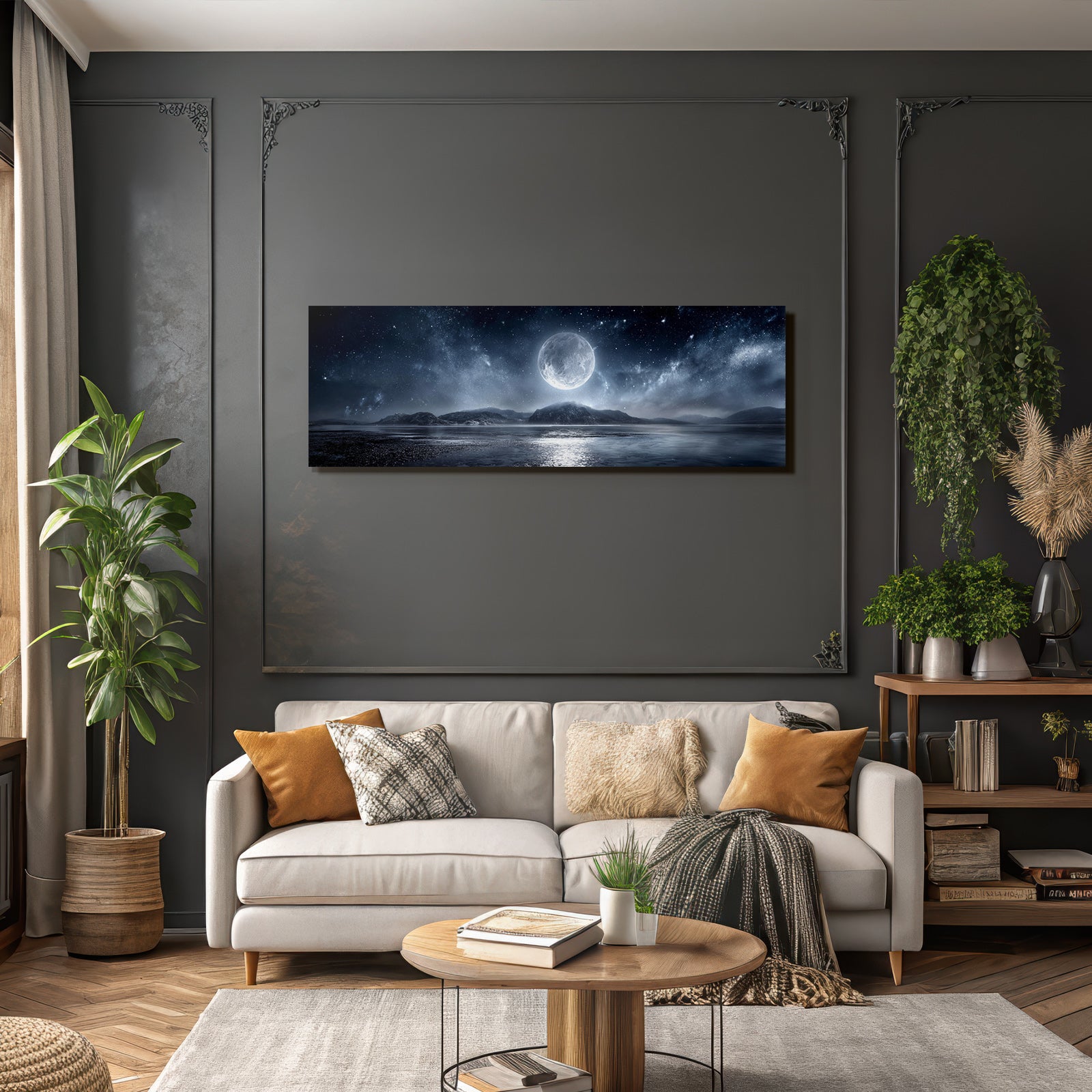 Ruhige Nachtlandschaft Mit Vollmond Und Reflexion Im Wasser