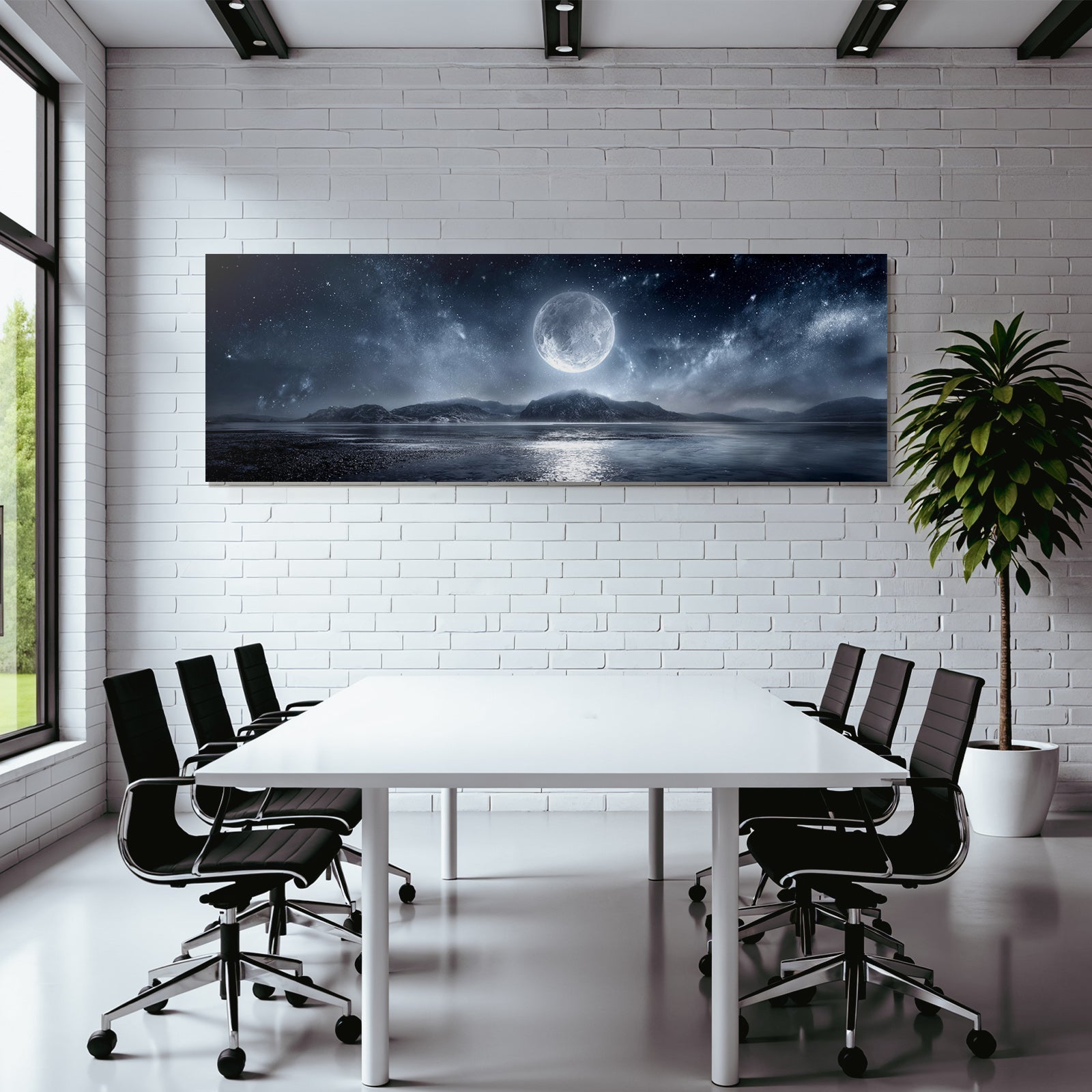 Ruhige Nachtlandschaft Mit Vollmond Und Reflexion Im Wasser