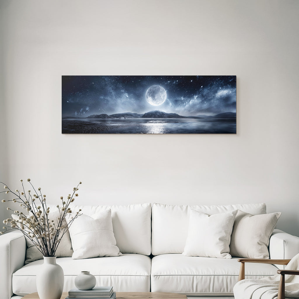 Ruhige Nachtlandschaft Mit Vollmond Und Reflexion Im Wasser